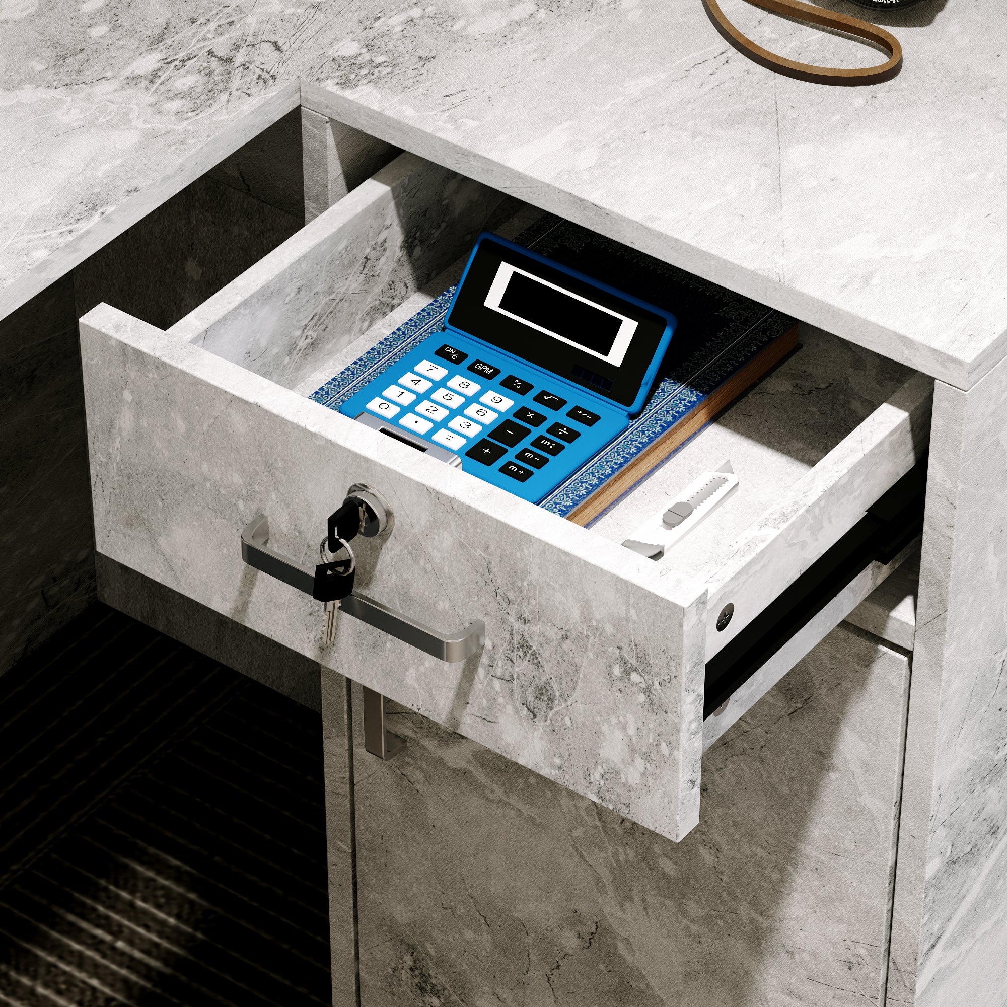 L-Shaped Reception Desk with Large Storage Filing Cabinets