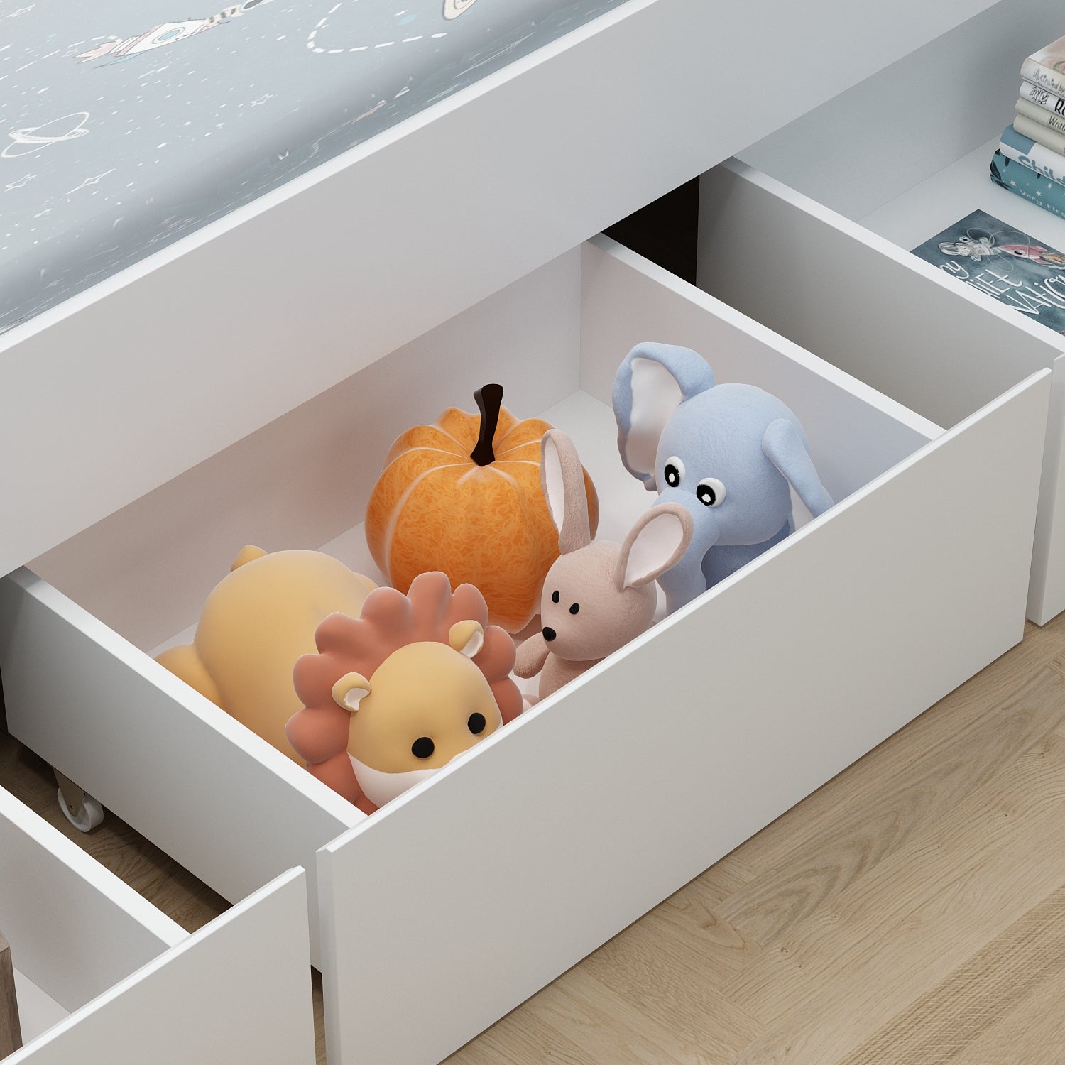 Platform Storage Queen Bed with Storage Headboard and 2 Drawers