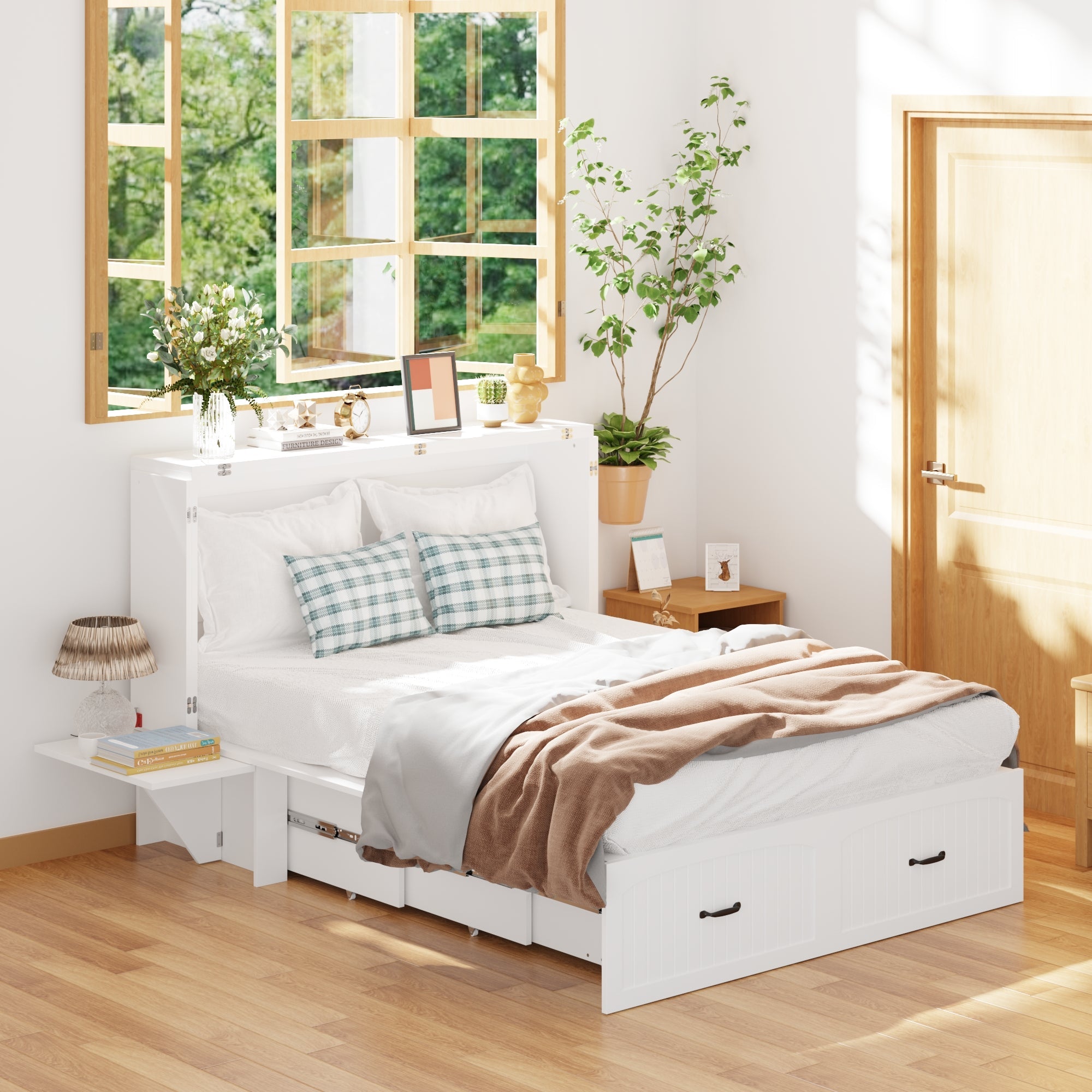 Fold Out Murphy Bed With Nightstands And White Finish