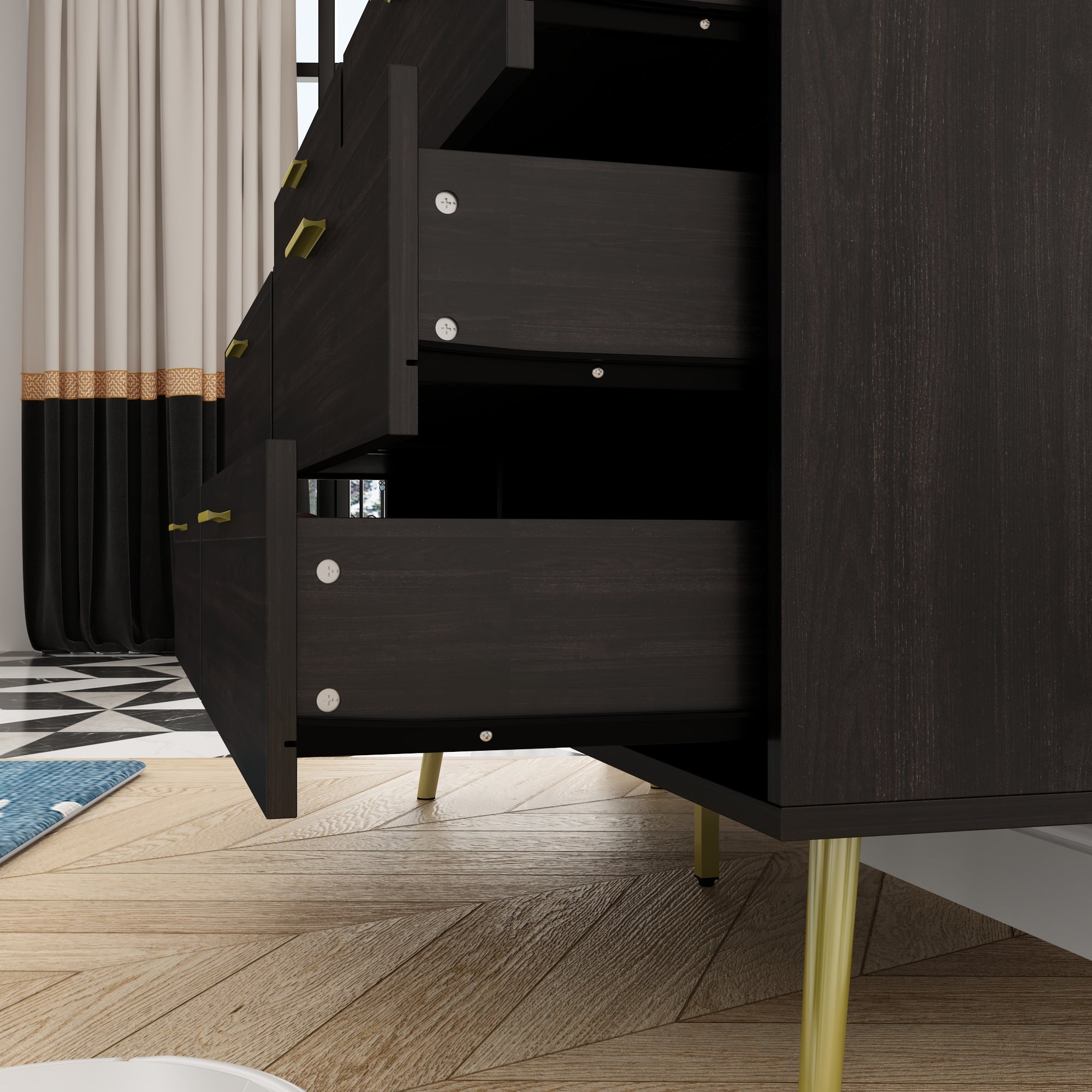 Modern Sideboard Double Dresser with 6 Drawers