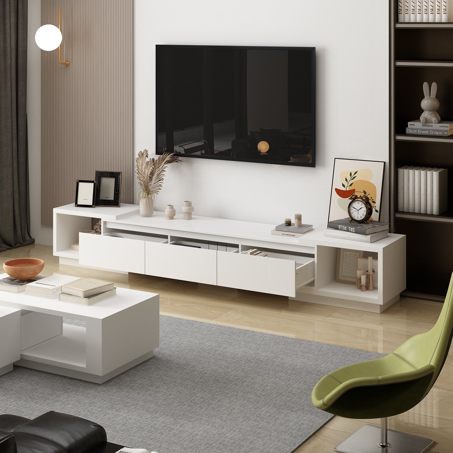 Wide TV Stand Entertainment Stand Adjustable Width TV Stand for Living Room