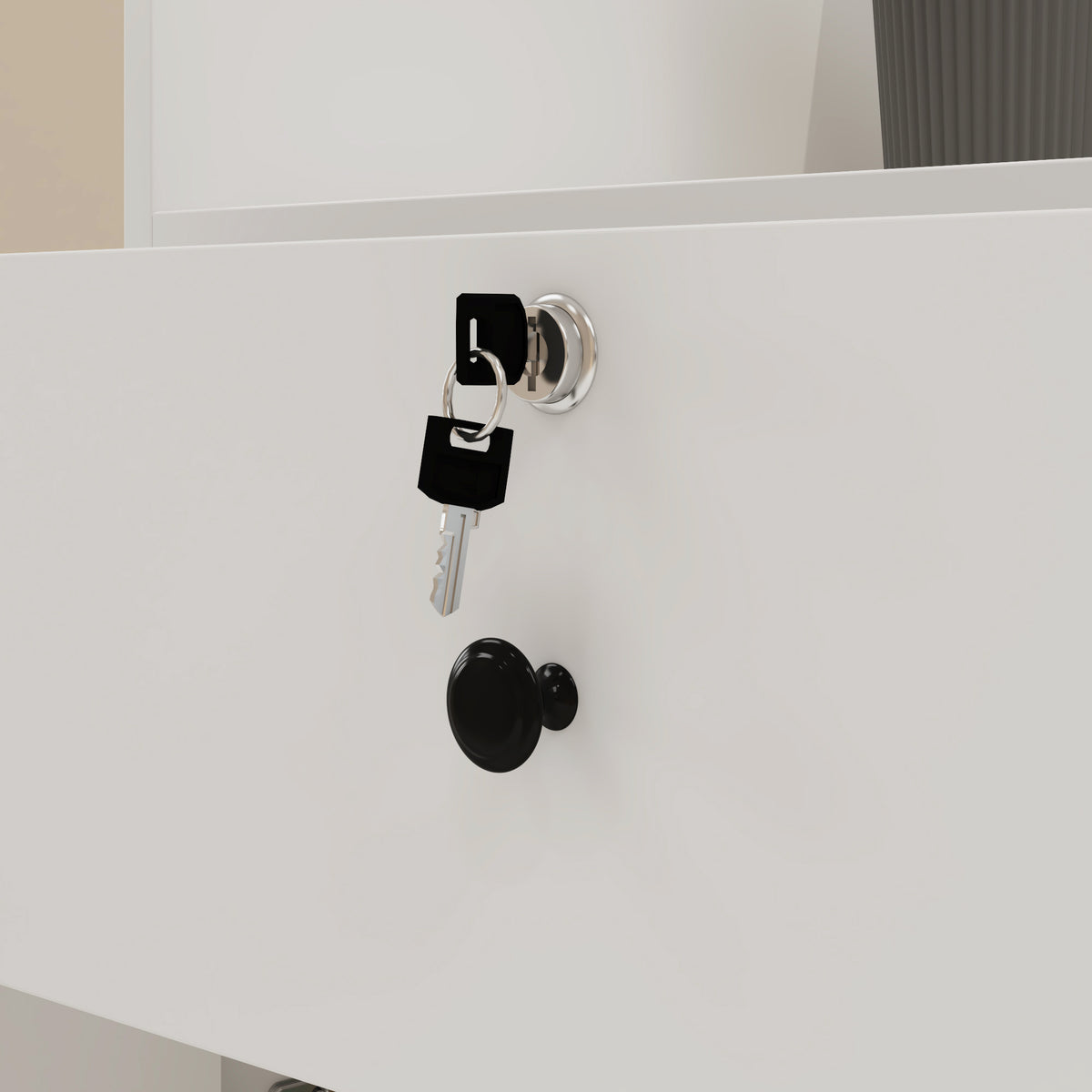 47.2 inches White Reception Desk with Metal Pegboard, Locking Drawers and Large Storage