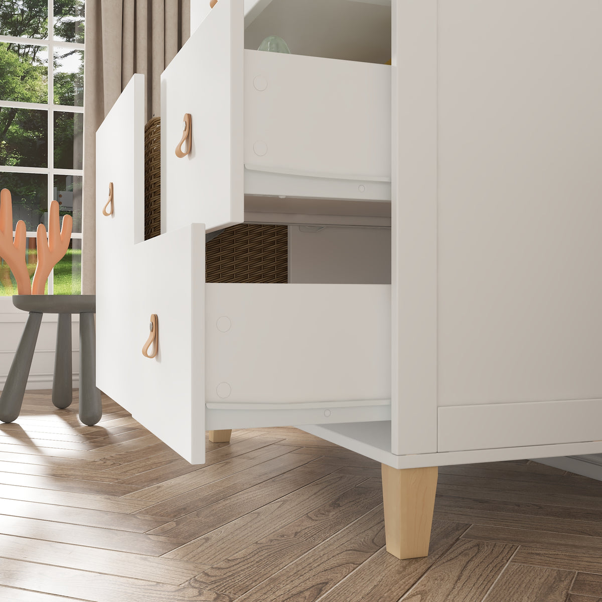 47.2 inch Modern White Changing Table Dresser with 3 Drawers & 2 Storage Cabinets