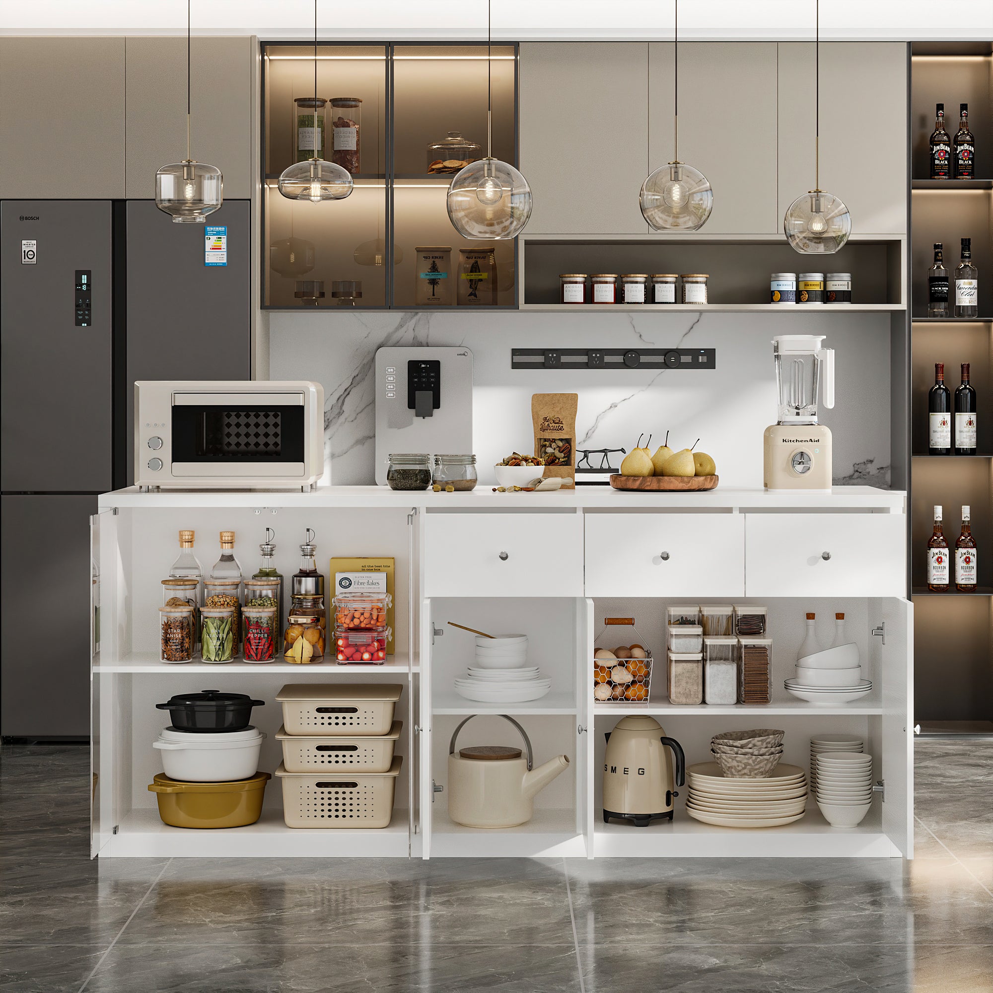 Kitchen Island With Tempered Glass Door