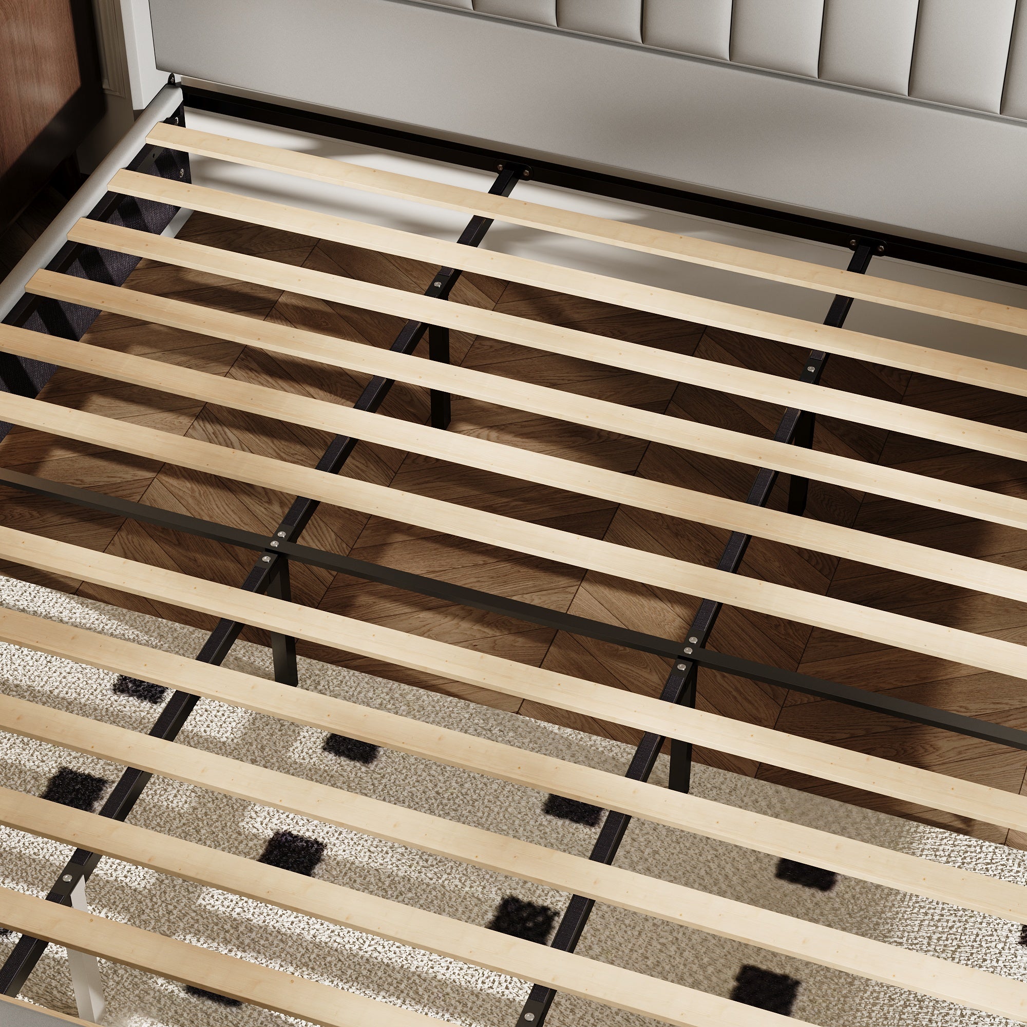 King Size Upholstered Bed With Sturdy Frame