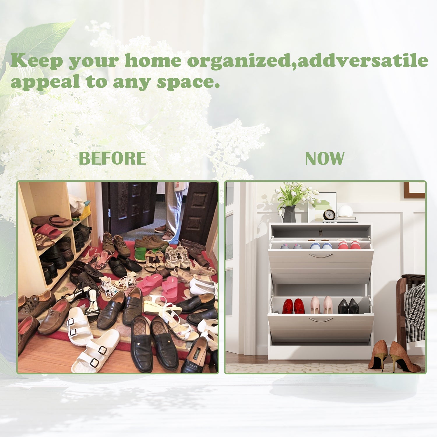 Shoe Cabinet with 2 Flip Drawers 2-Tire Shoe Storage Cabinet for Entryway