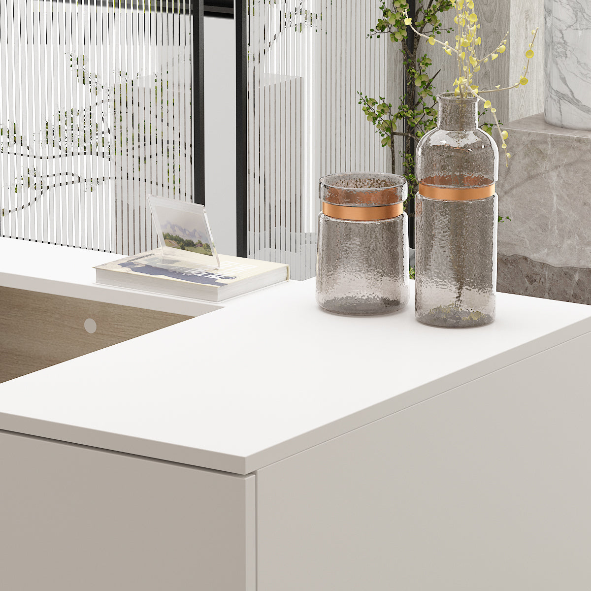 Large Reception Desk Reception Station with Lockable Door 70"W