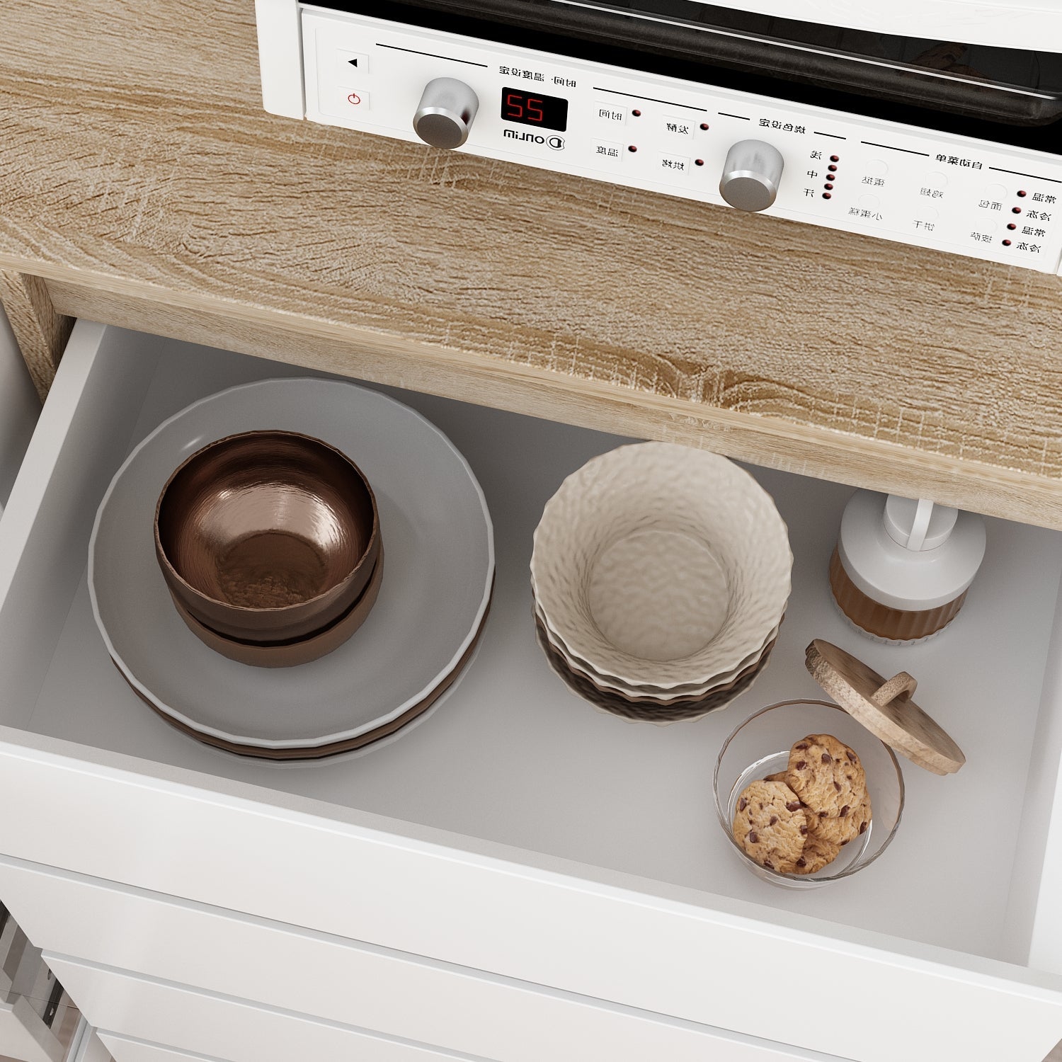 Storage Sideboard Cabinet Cupboard with Drawers and Glass Doors for Kitchen Organization