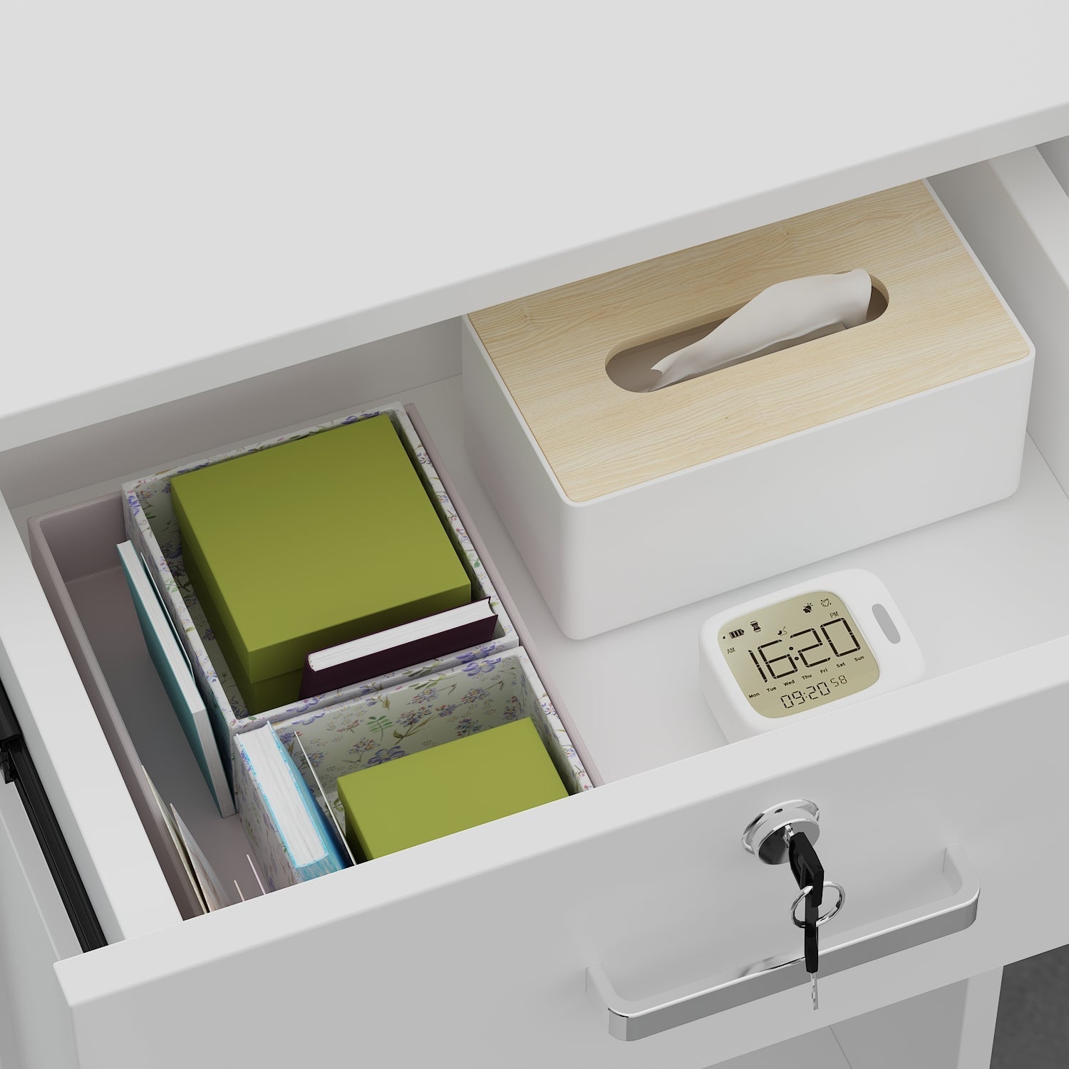 Reception Desk Front Counter Desk with Lockable Drawer & Bookshelf