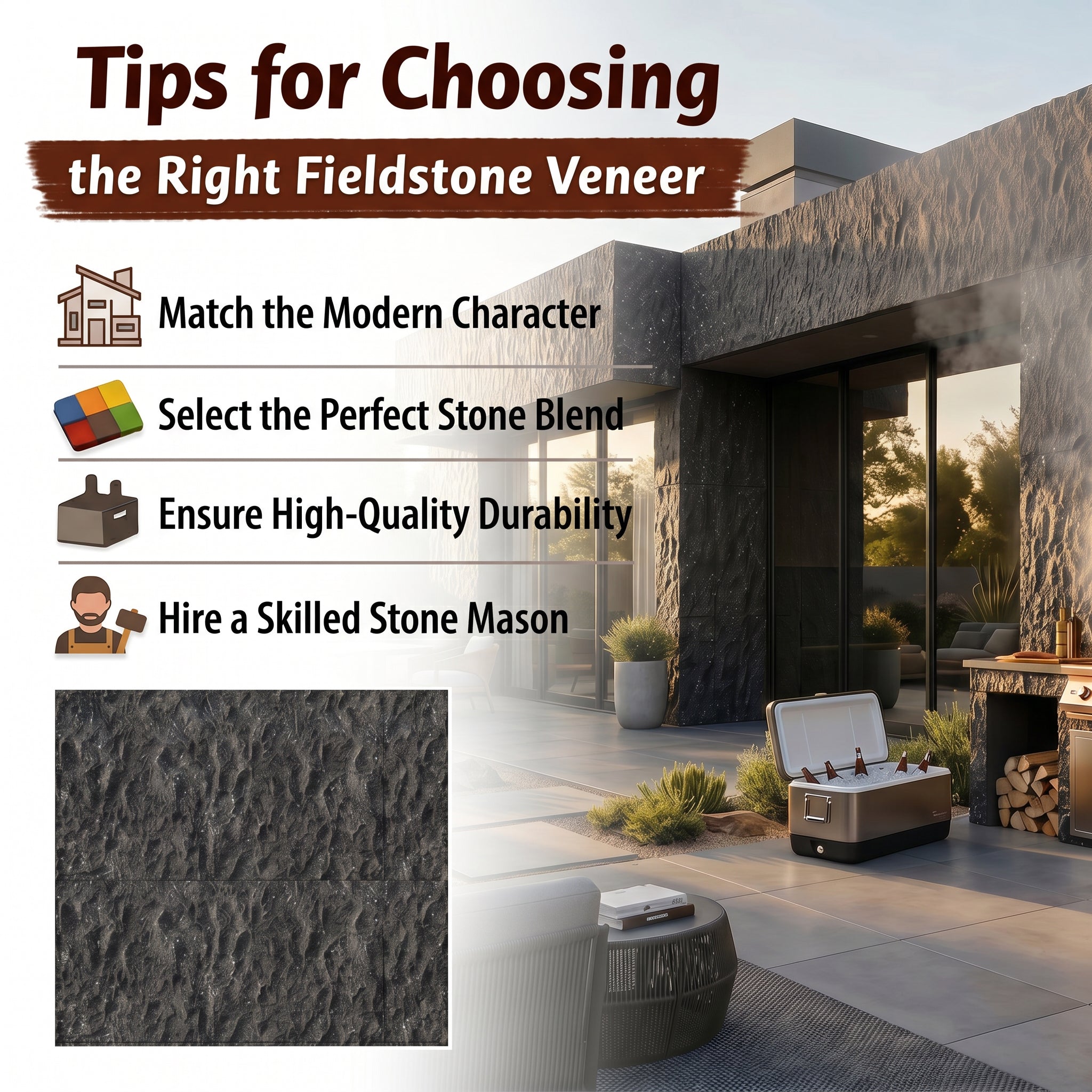 Dark Speckled Faux Stone Wall Panel Set of 8, Lightweight Indoor & Outdoor Decorative Wall Panels