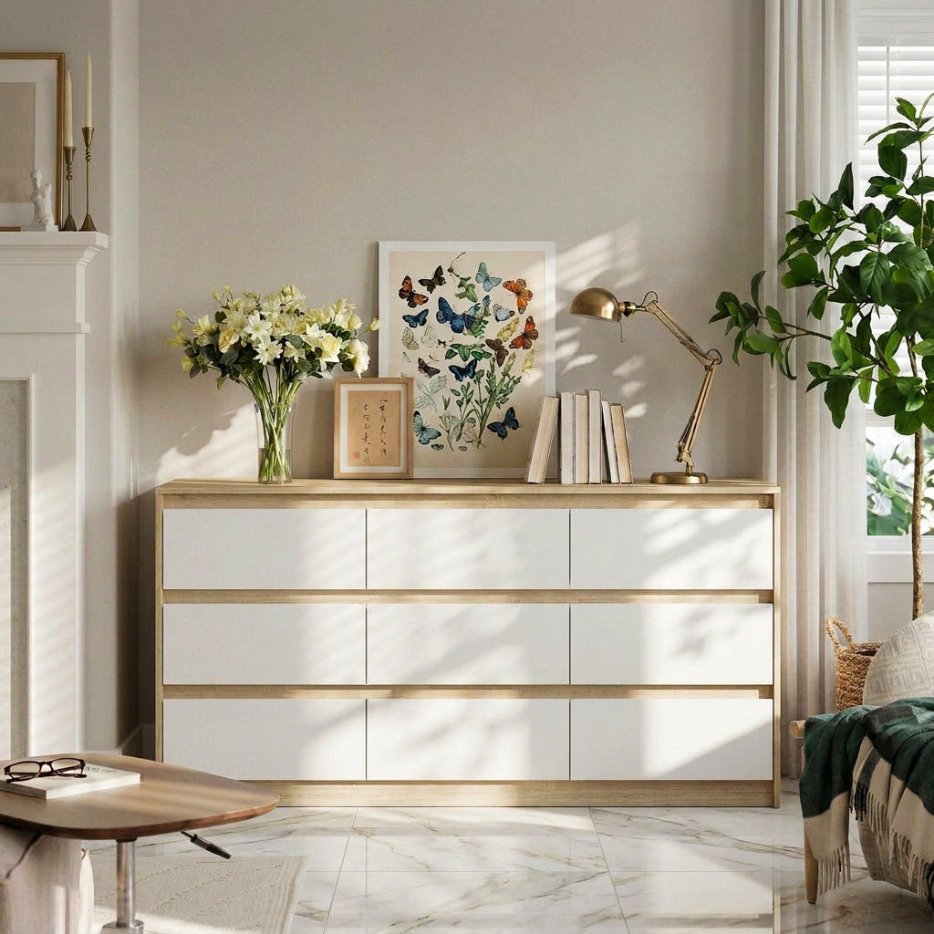 63” Wide Modern Minimalist 9-Drawer Dresser & Storage Sideboard