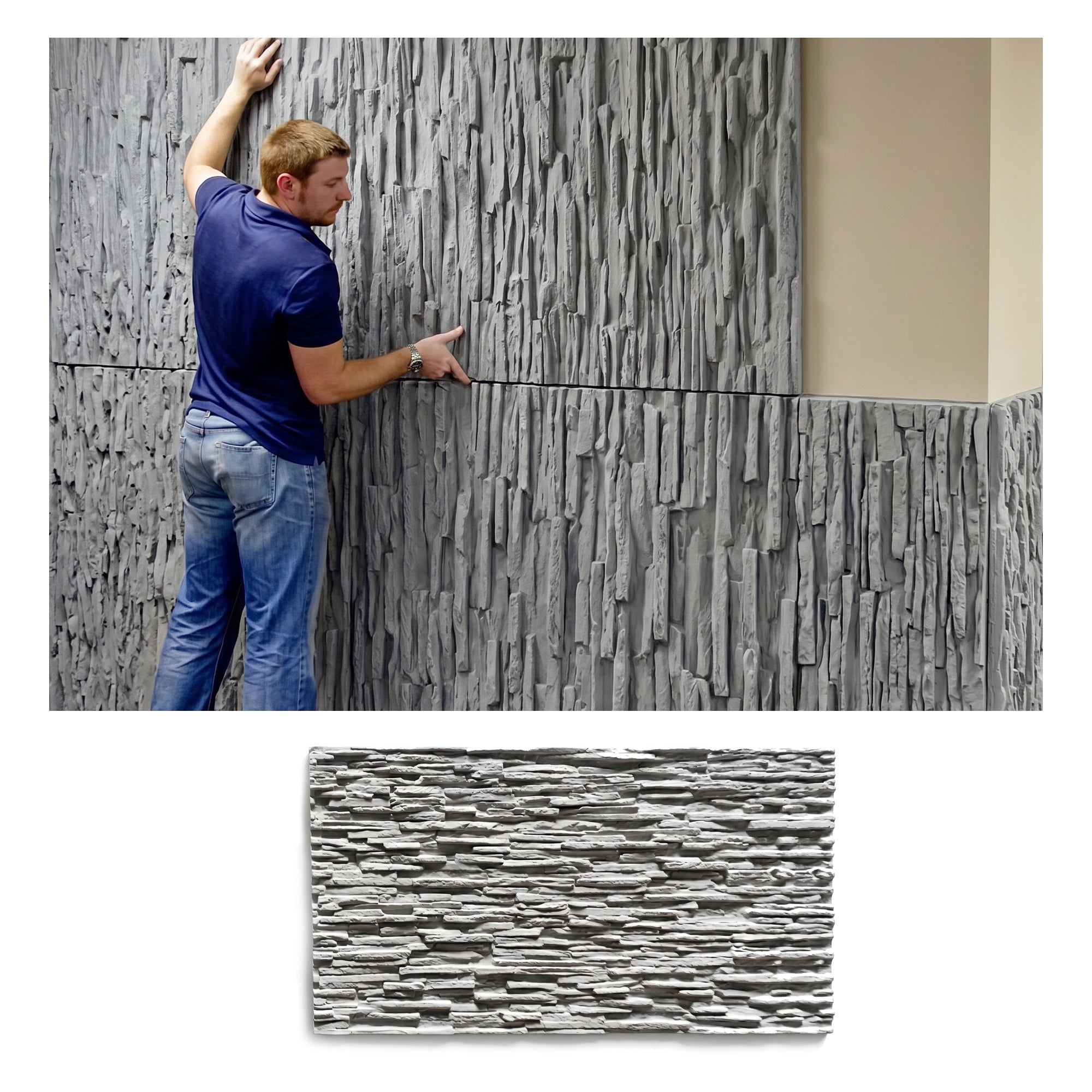 Gray Faux Stone Wall Panel Set of 10, Lightweight Indoor & Outdoor Decorative Wall Panels