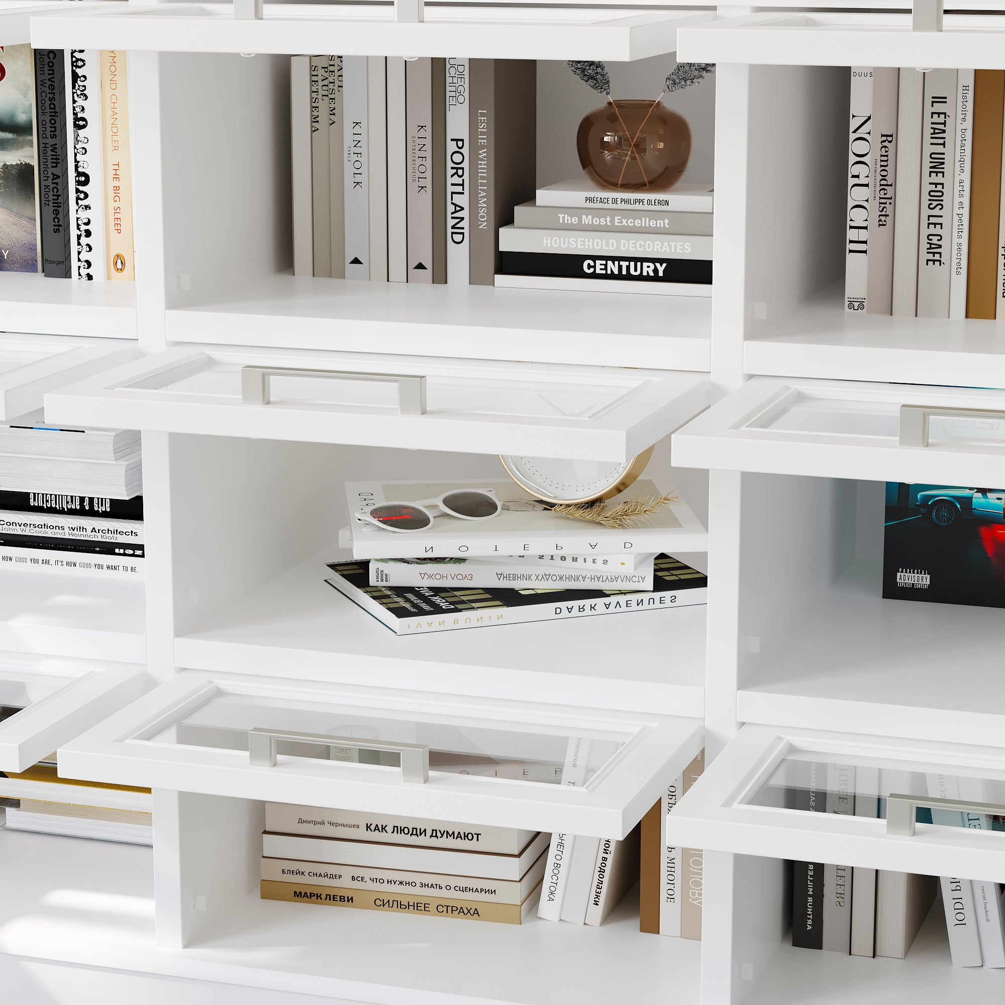 63'' W X 79'' H Display Bookcase Cabinet With Glass Doors