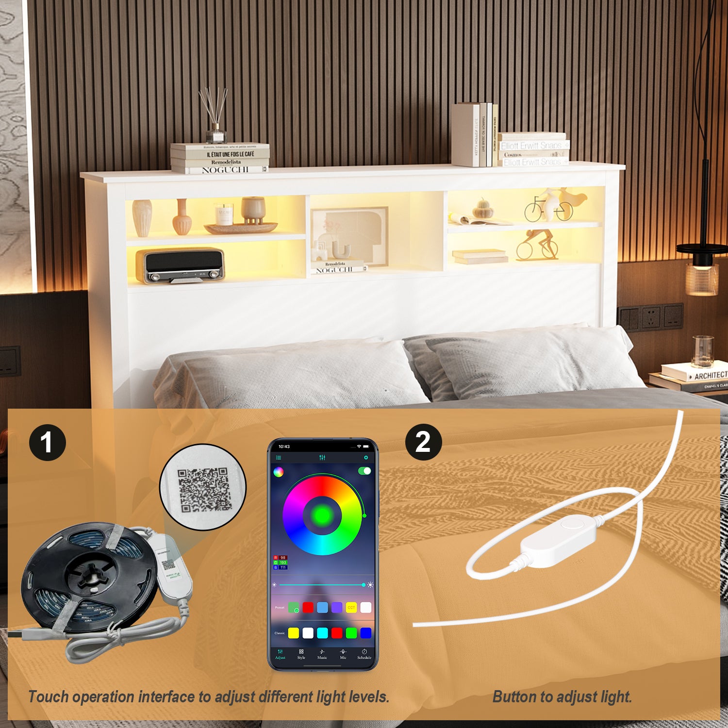 43'' H X 65'' W Queen Bookcase Headboard