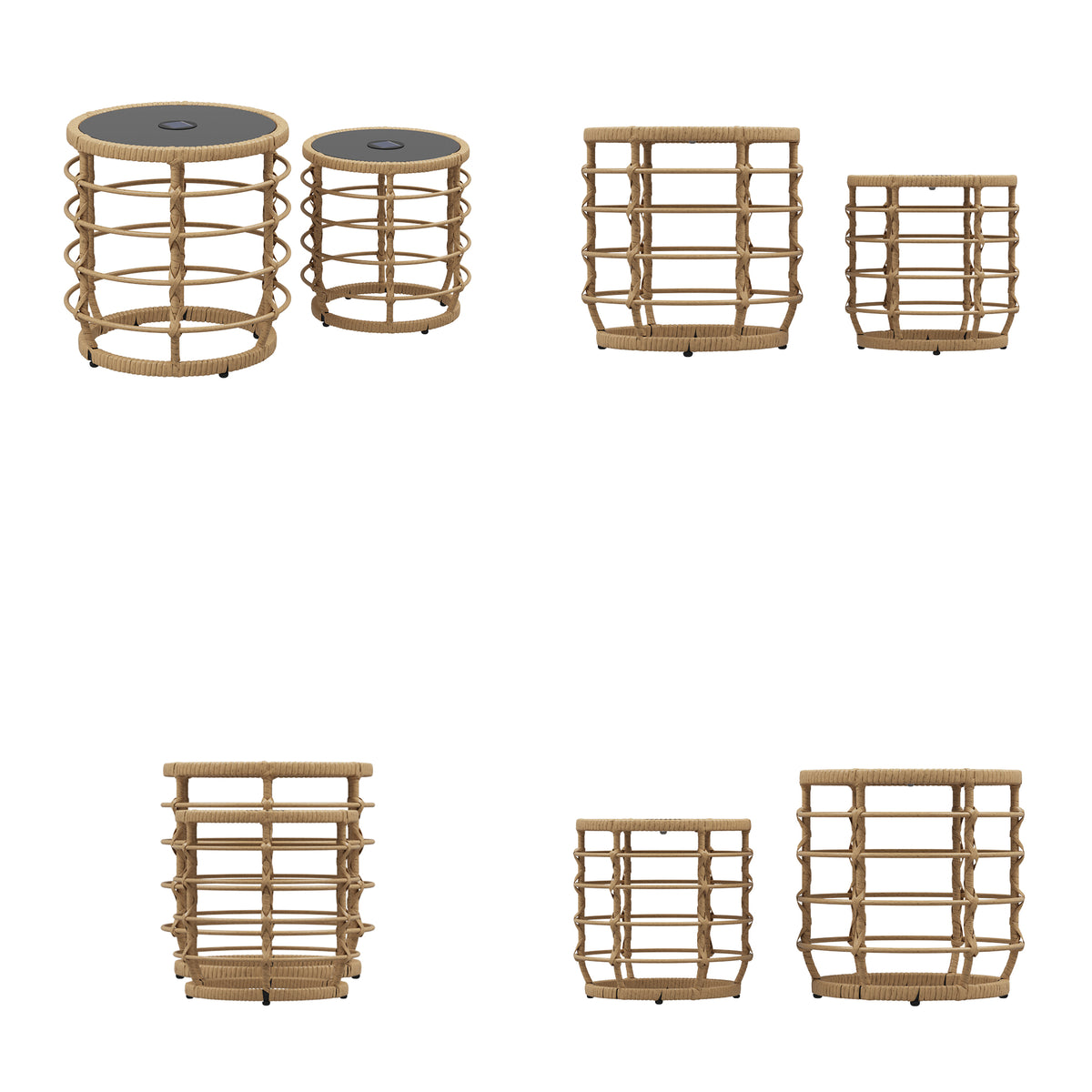 17.7 inch Boho Wood Solar Nesting Tables with Built-in Lights