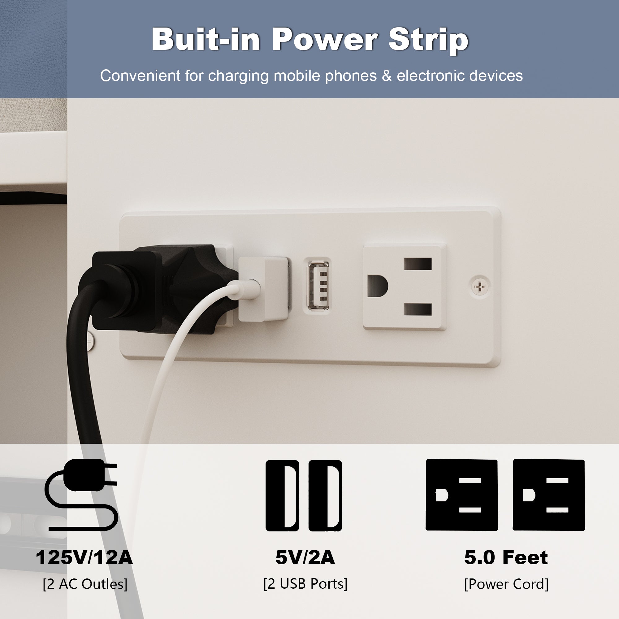55.1'' W Detravious Fold Out Bed With Power Outlets