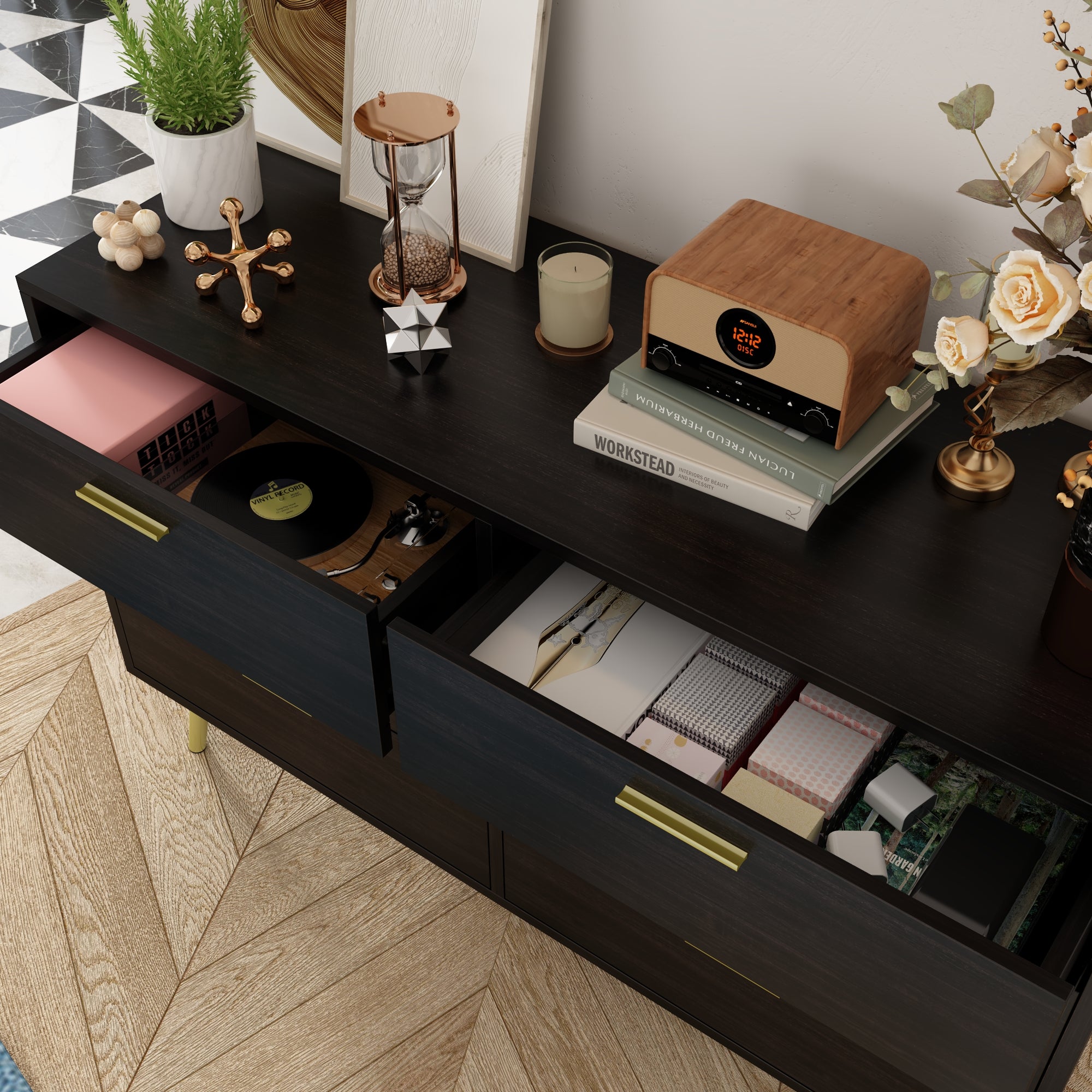 Modern Sideboard Double Dresser with 6 Drawers