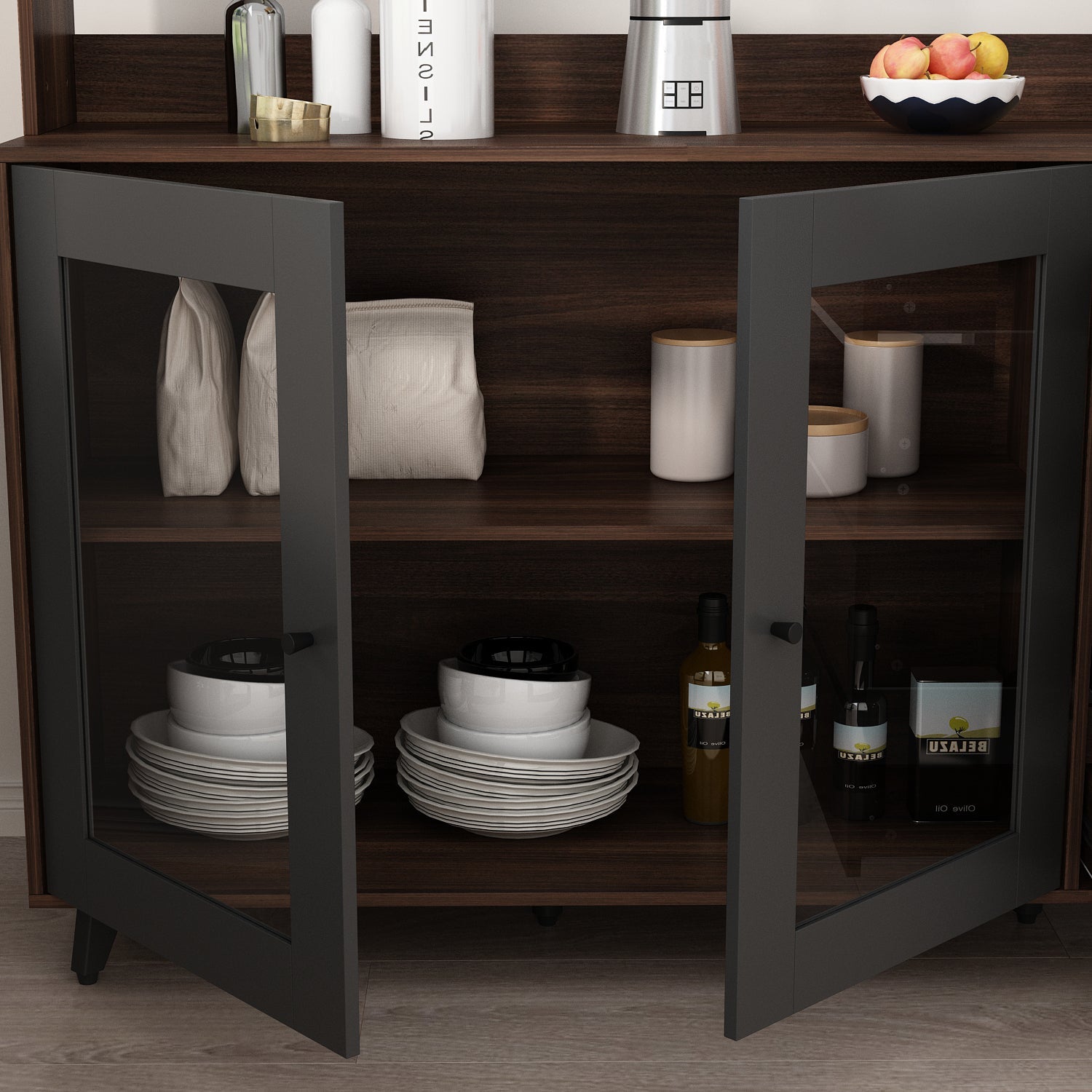 Storage Sideboard Cabinet Cupboard with Drawers and Glass Doors for Kitchen Organization