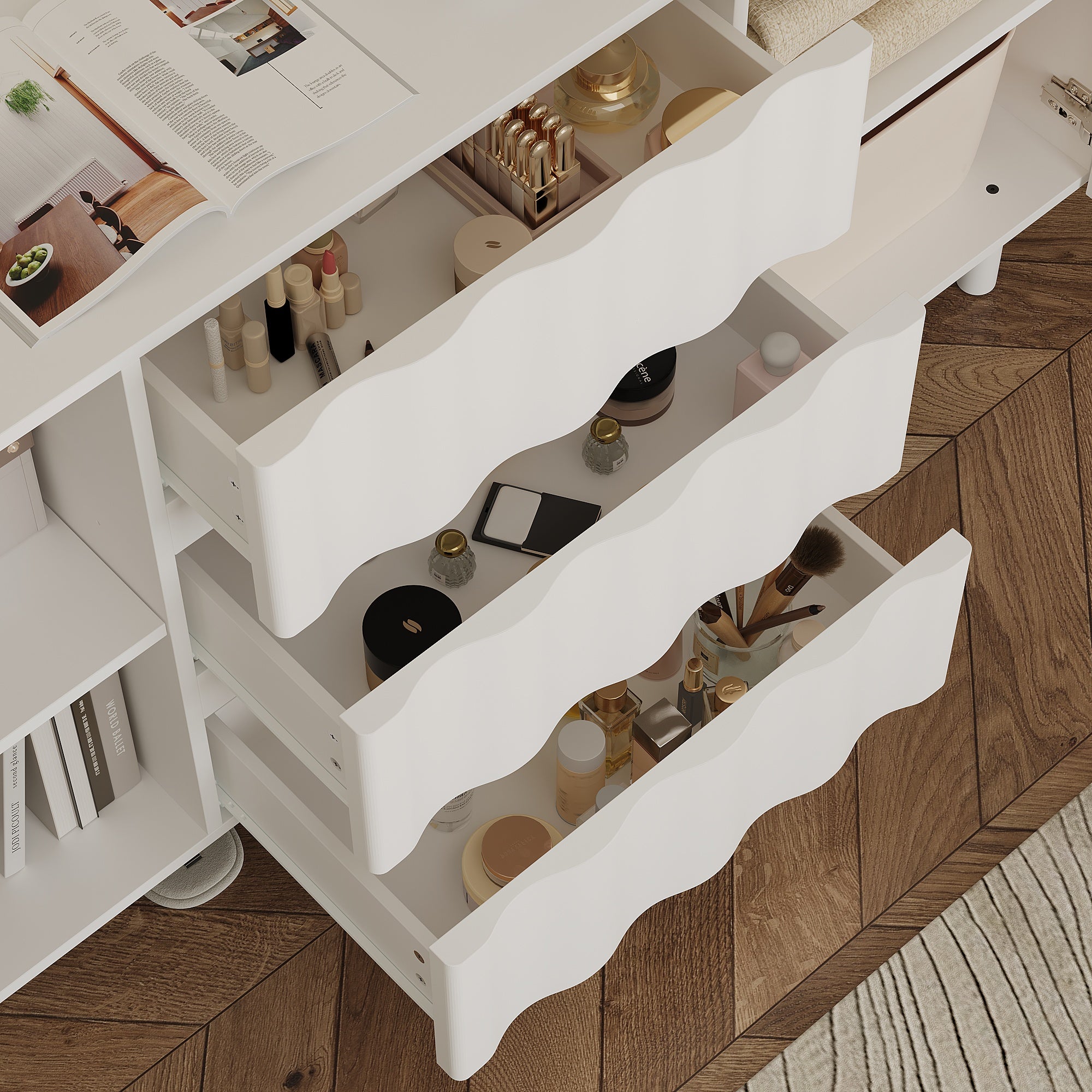 61" Wide White Accent Cabinet With 3 Drawers & 2 Doors