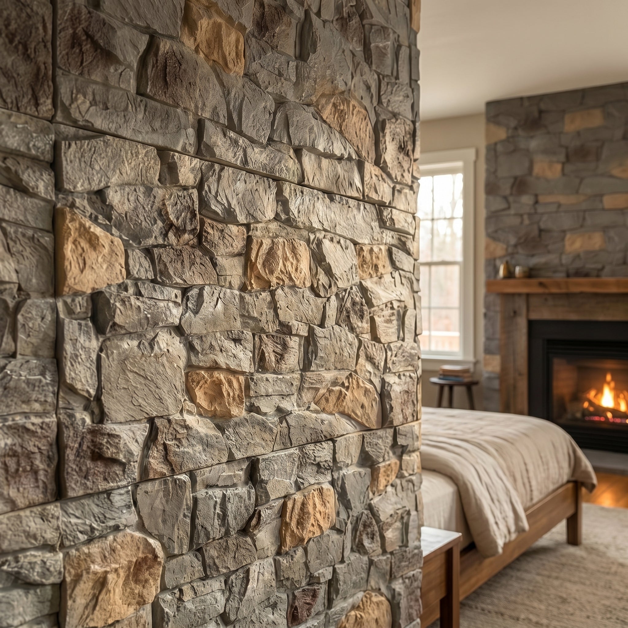 Gray Mixed Tone River Rock Faux Stone Wall Panel Set of 10, Lightweight Indoor & Outdoor Decor Wall Panels