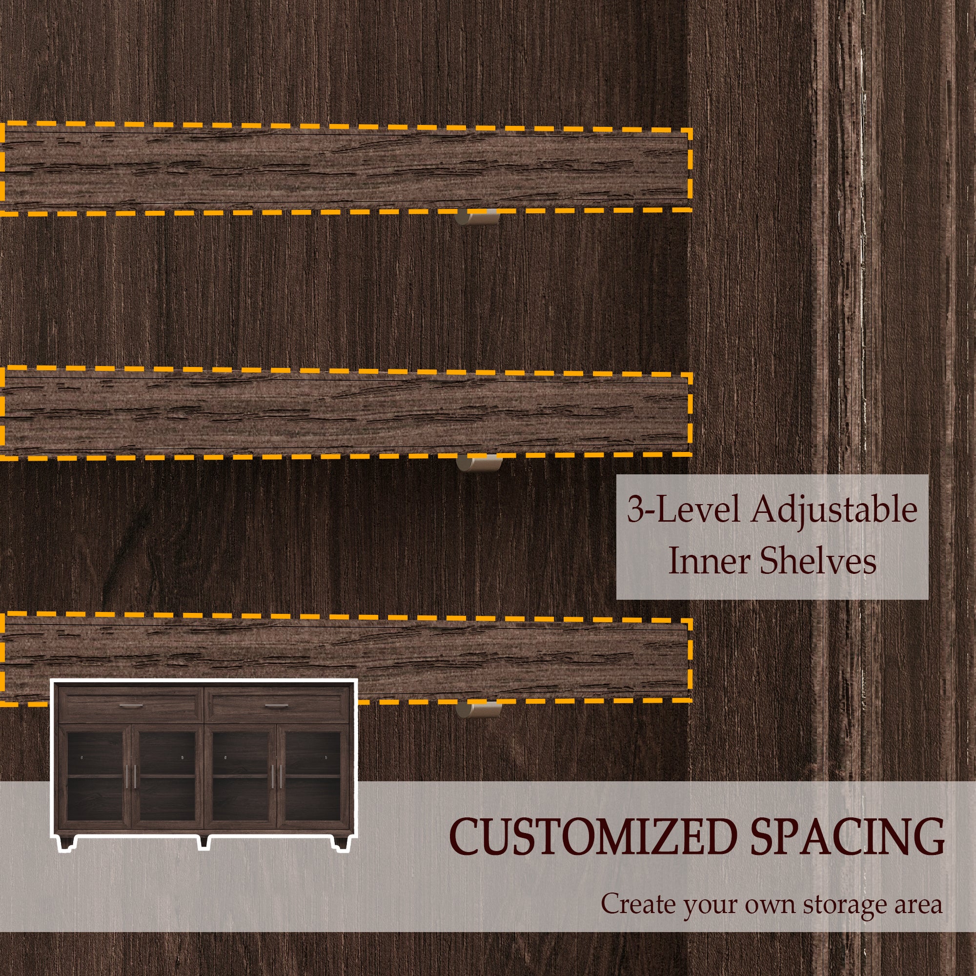 63" W Sideboard Cabinet Buffet Storage Cabinet