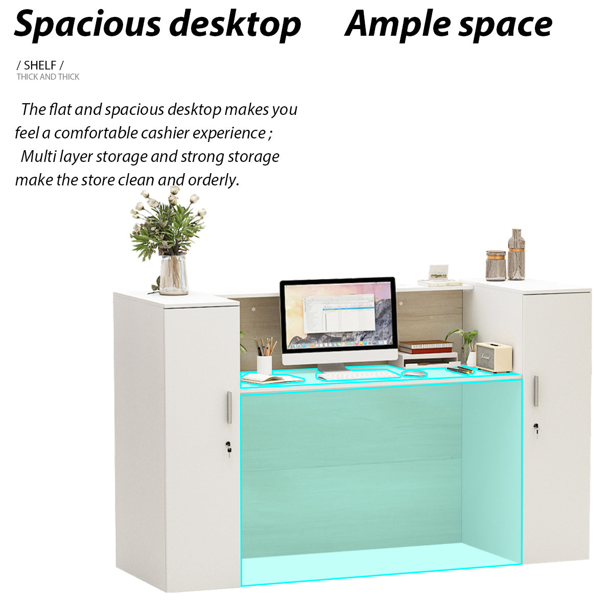 Large Reception Desk Reception Station with Lockable Door 70"W