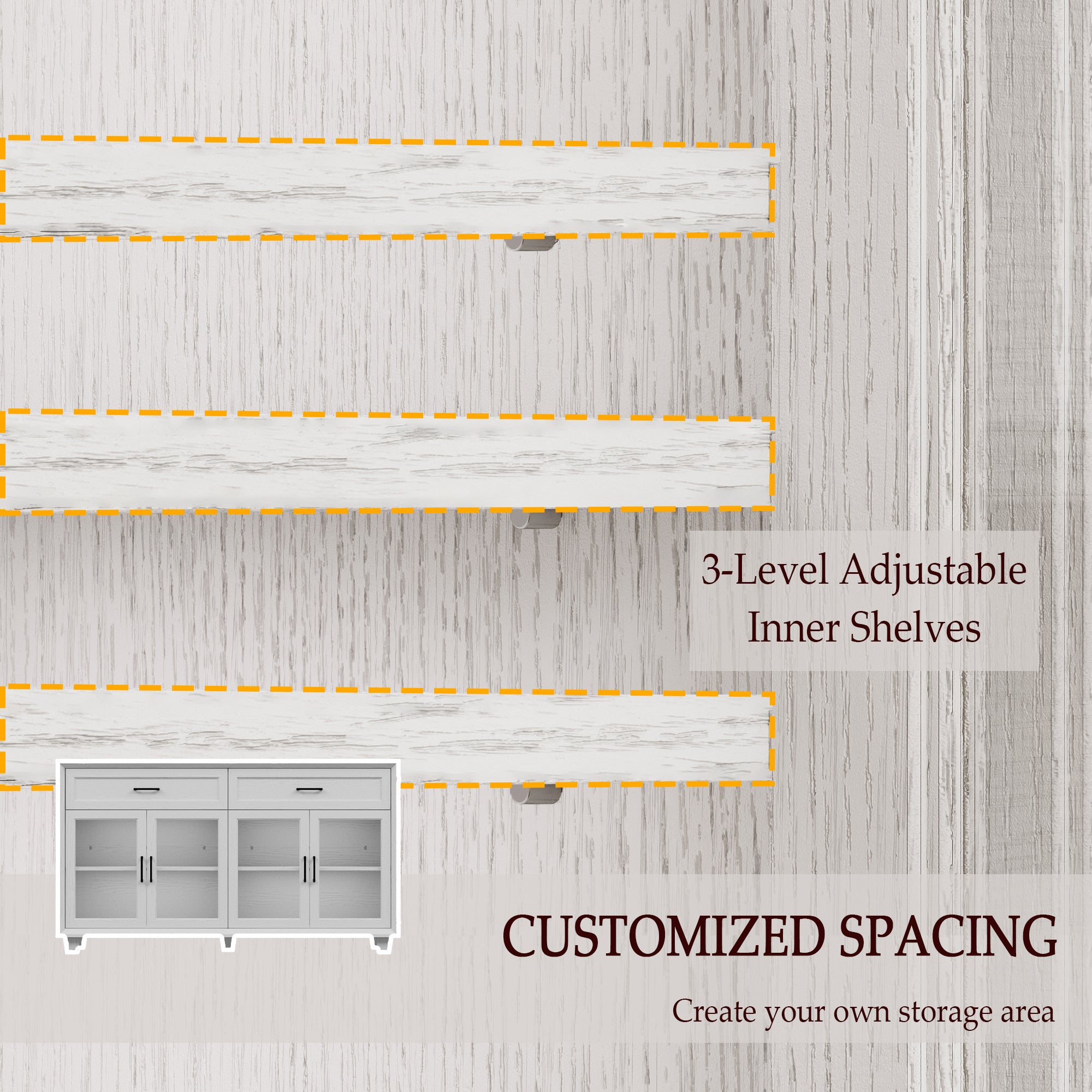 63" W Sideboard Cabinet Buffet Storage Cabinet