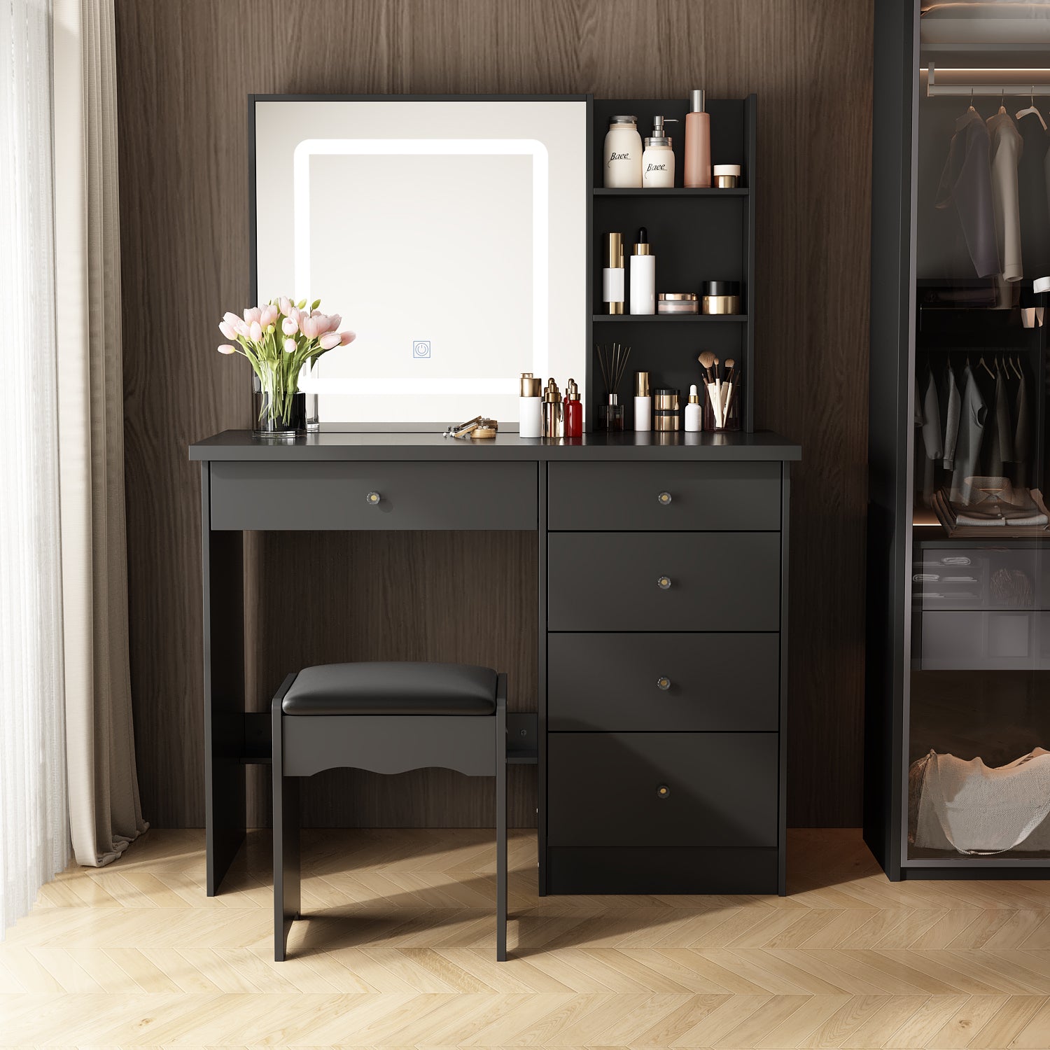 39.4'' Wide Makeup Vanity Set with Stool and Mirror