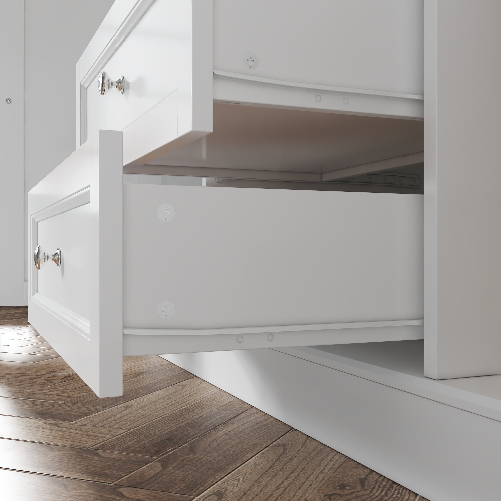 47.2" Wide White Changing Table Dresser With 2 Cabinets & 4 Drawers