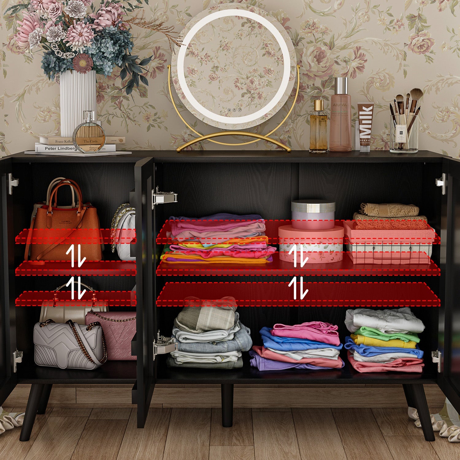 47.2'' W Buffet Cabinet with Storage, Kitchen Sideboard Buffet Table