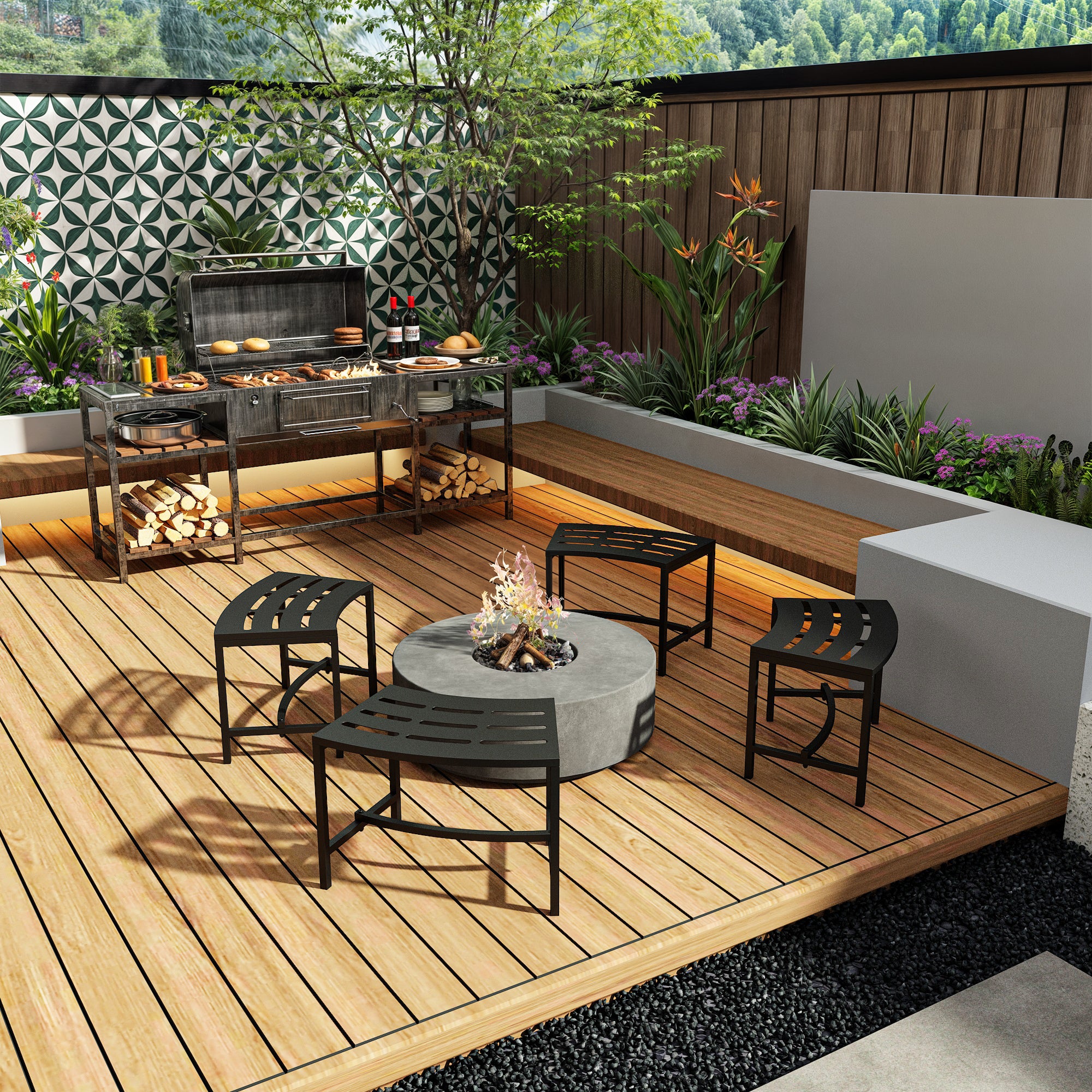 Corly Metal Outdoor Bench (Set of 4)