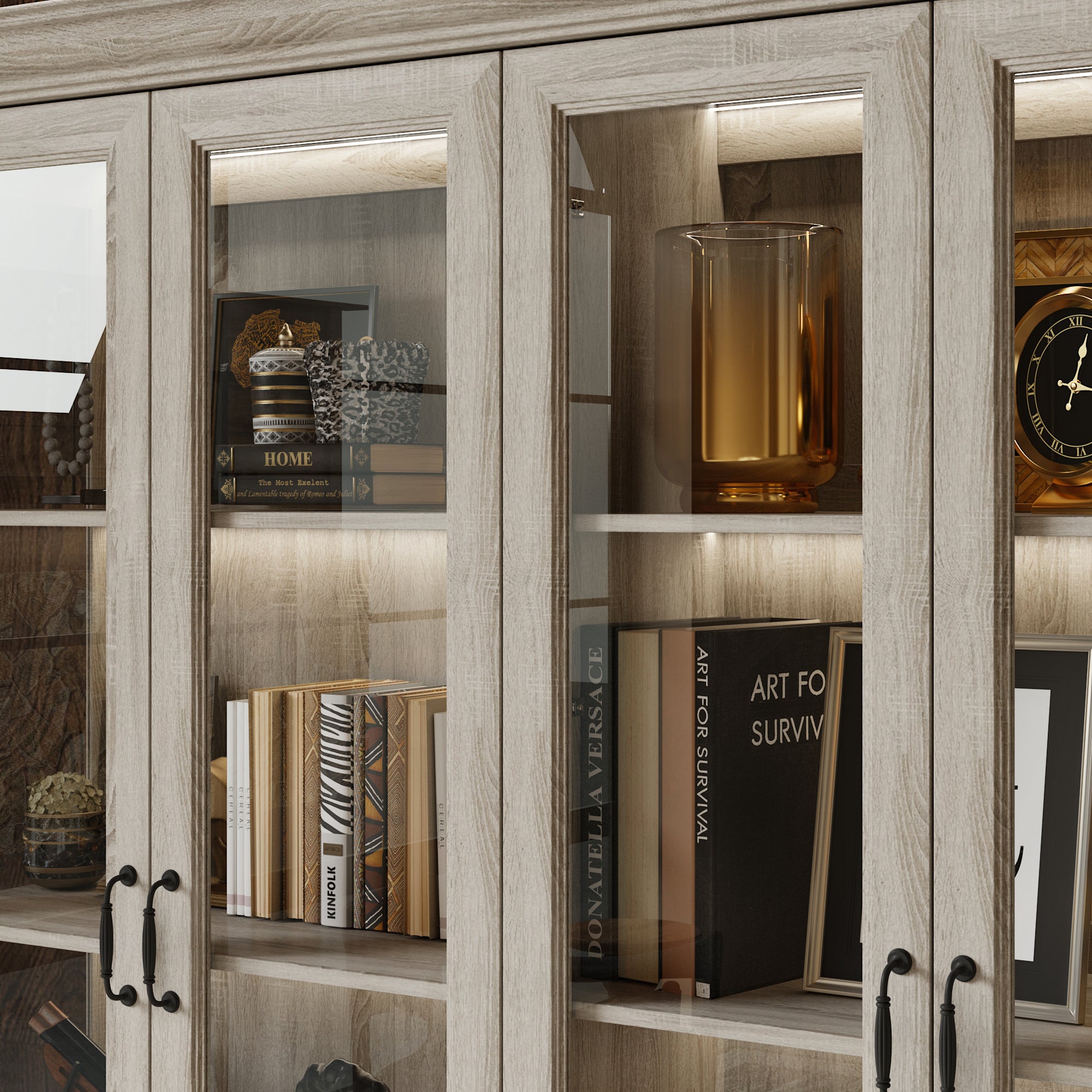 68.5 inch China Cabinet with 4 Glass Doors and Light