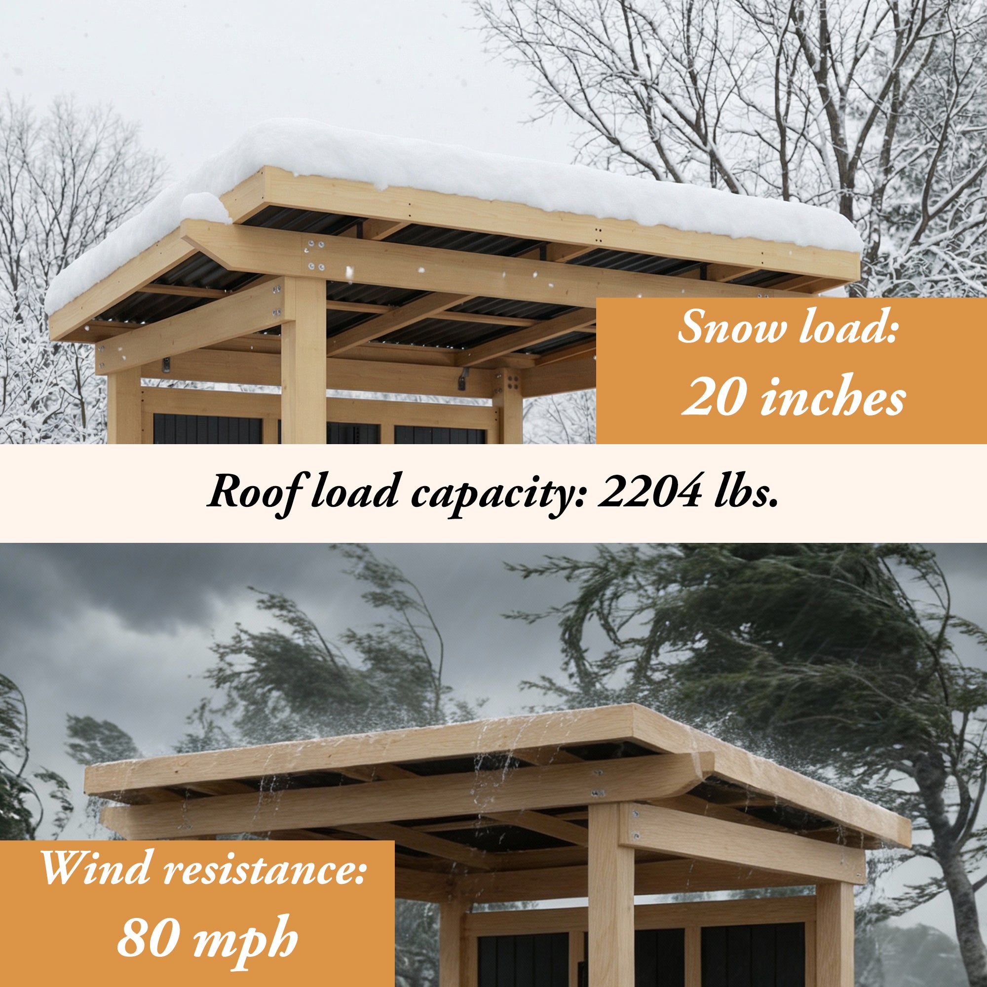 84.6" Cedar Wood Patio Bar Pergola with Double Bar, TV Mount and Footrest