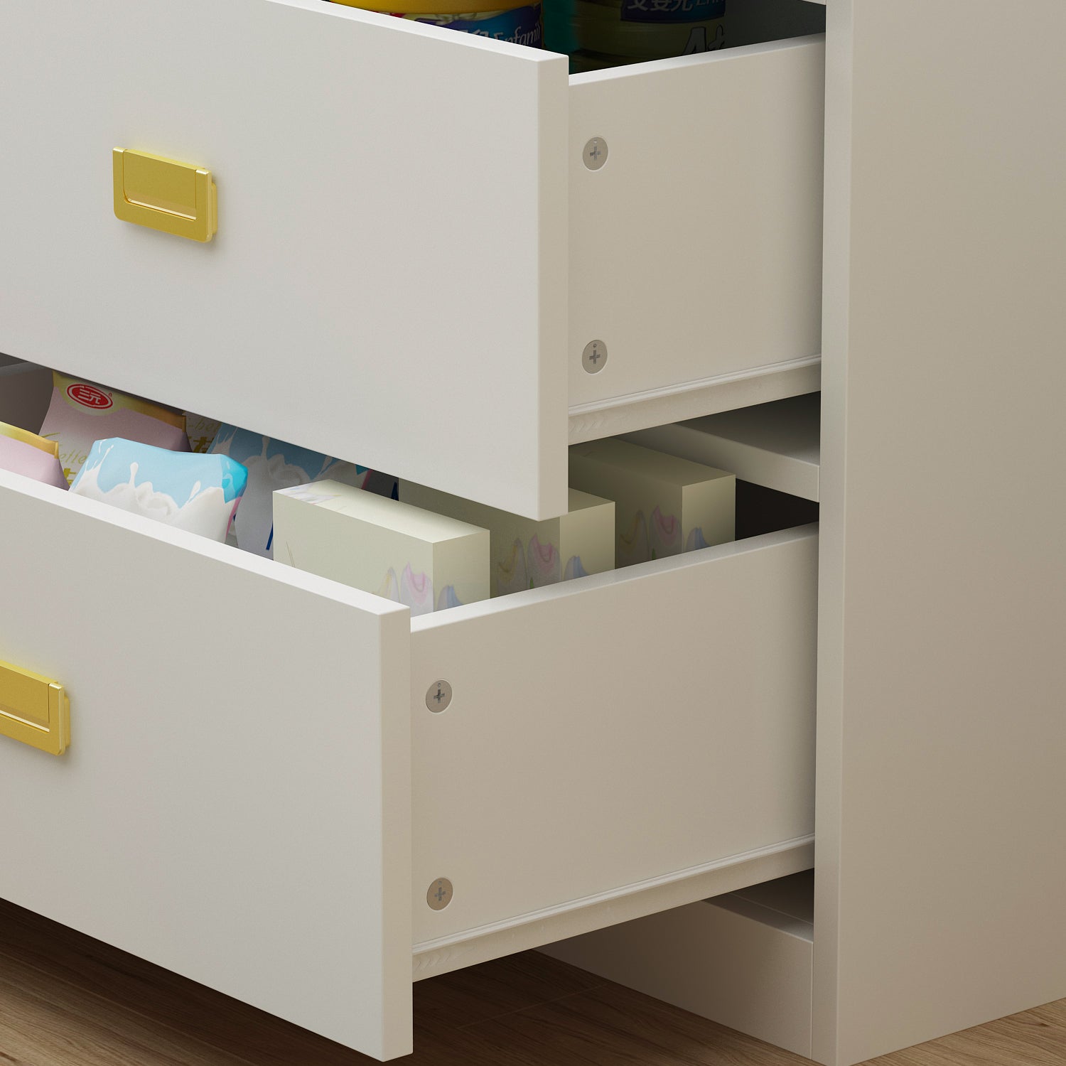 Changing Table Nursery Dresser Nontoxic Sideboard in White Finish with 6 Drawers