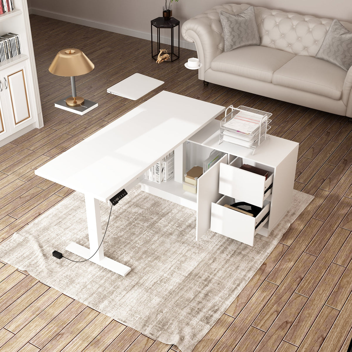 54.3 inches Minimalist Modern White Standing Desk With Electric Lift System and Memory Presets