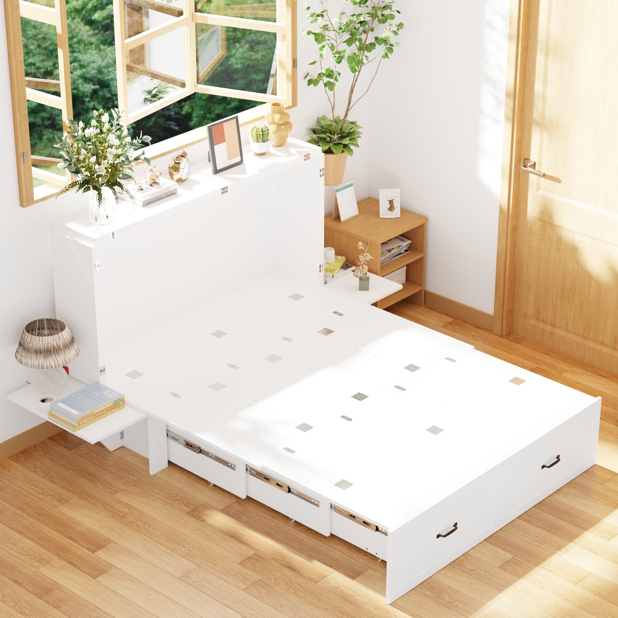 Fold Out Murphy Bed With Nightstands And White Finish