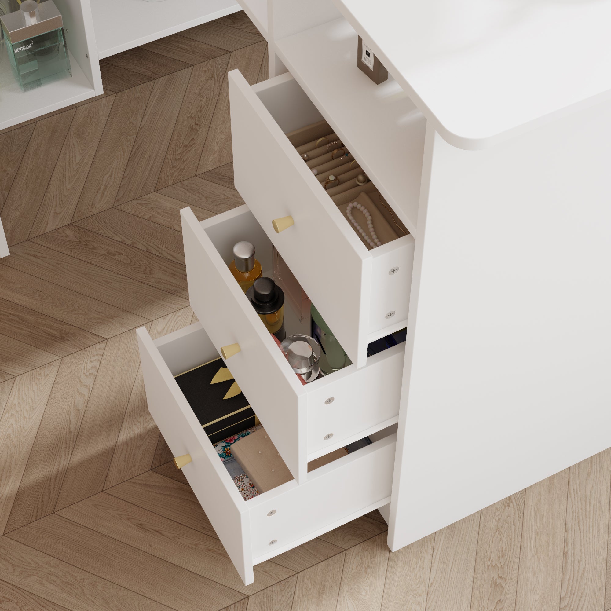 L-Shaped Manicure Nail Table Station With Electric Dust Collector