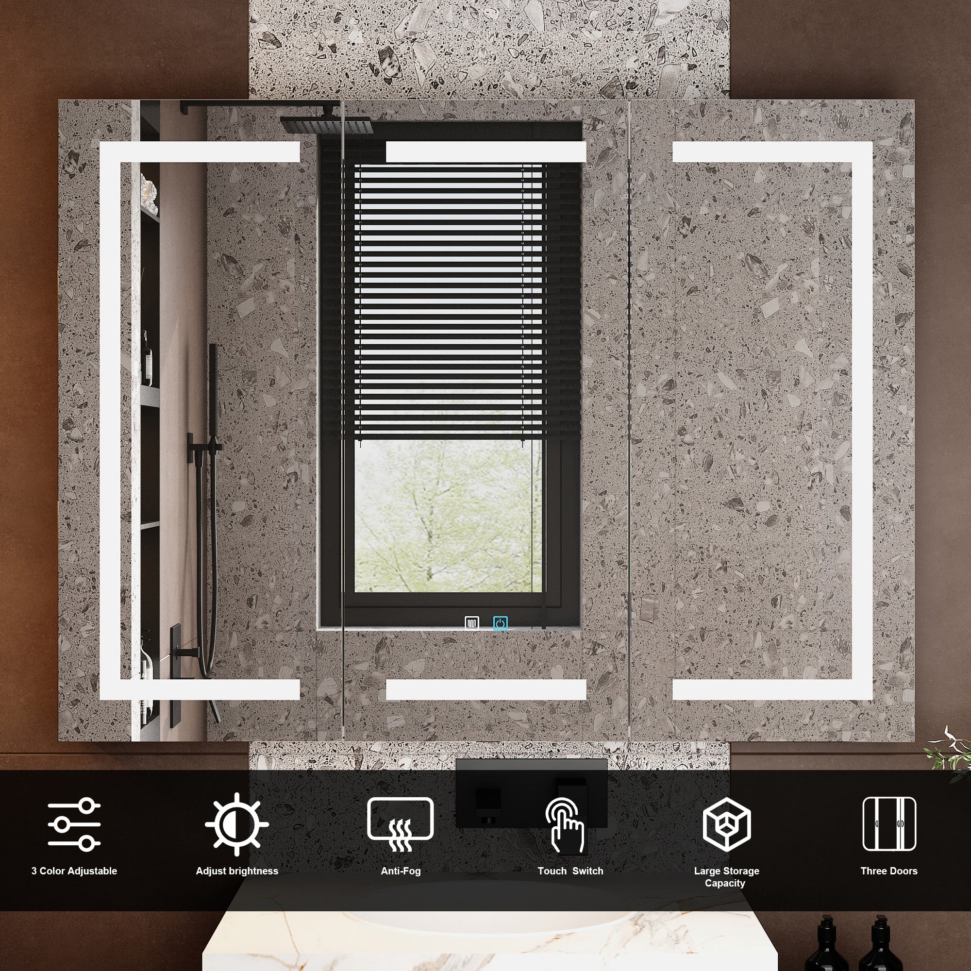 47.2'' W 35.4'' H Surface Frameless Medicine Cabinet with Mirror 6 Adjustable Shelves