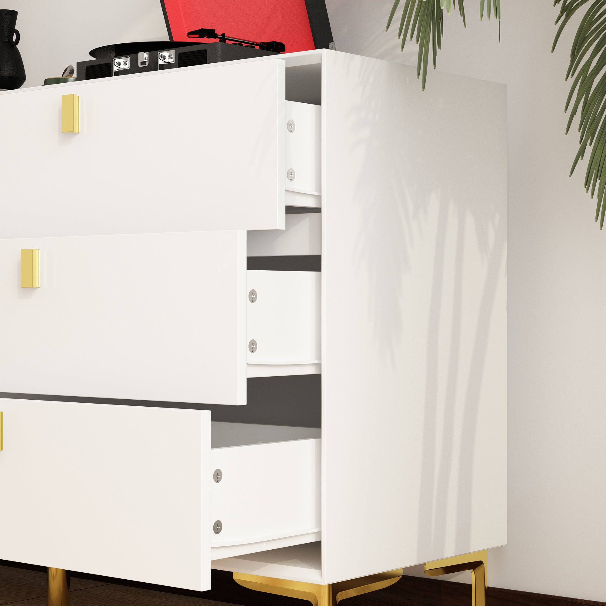 6-Drawer Dresser Buffet Sideboard for Home Storage with Metal Legs