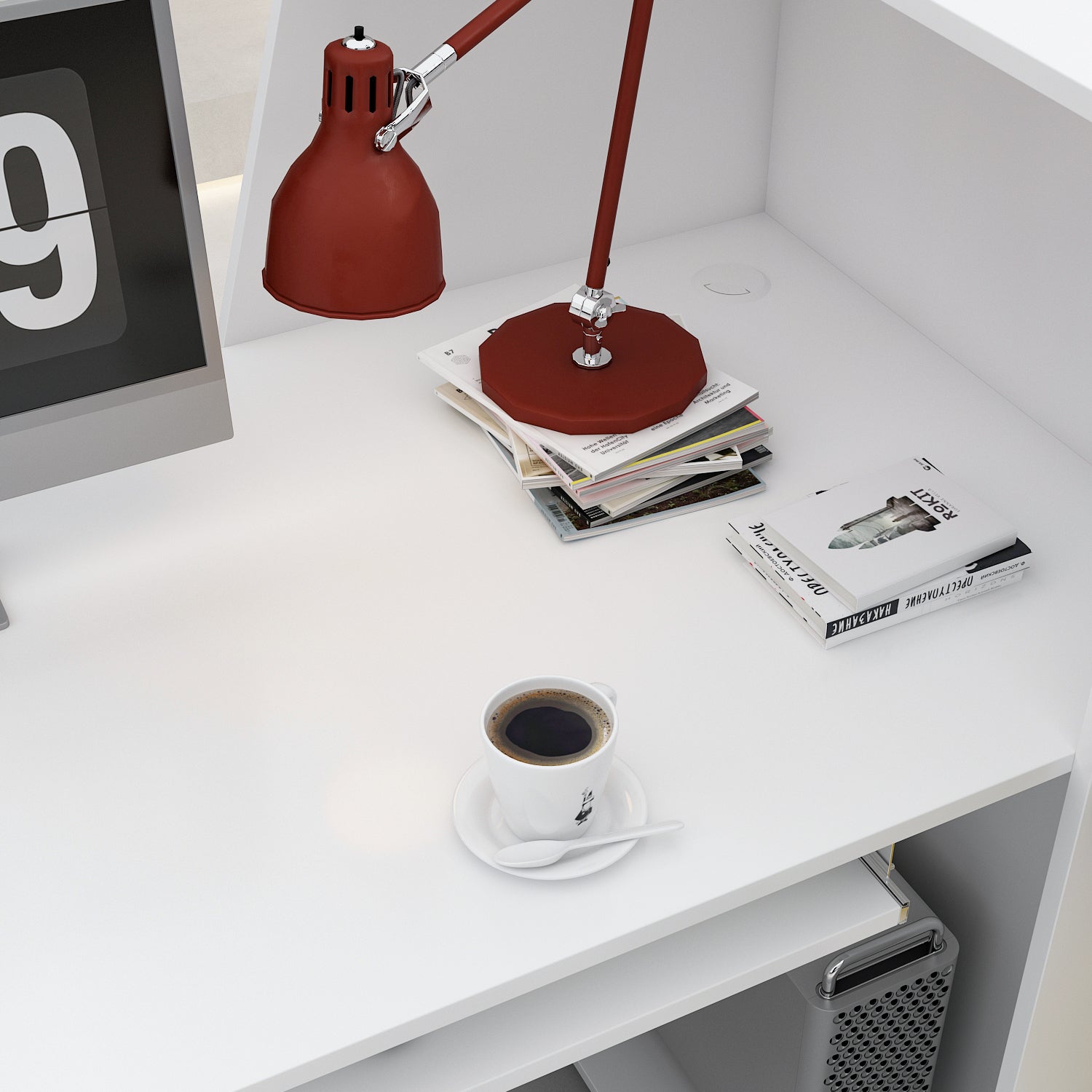Reception Desk Front Counter Desk with Lockable Drawer & Bookshelf