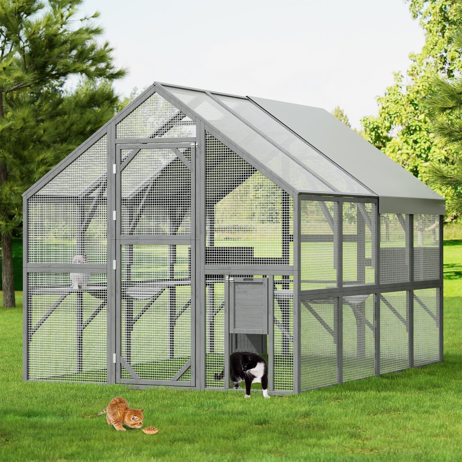 Large Cat Run Wooedn Cat Houses Outdoor Enclosure with Sleeping Houses Bridges Walks