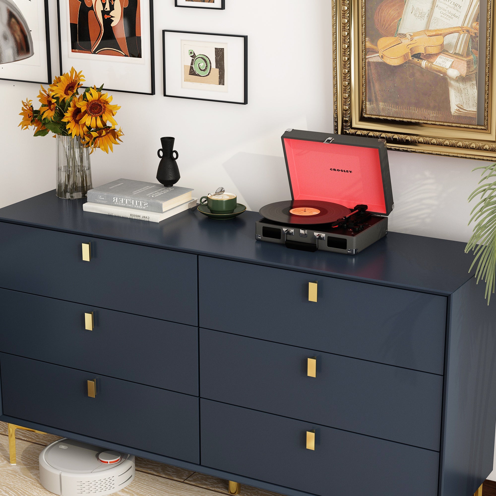 6-Drawer Dresser Buffet Sideboard for Home Storage with Metal Legs