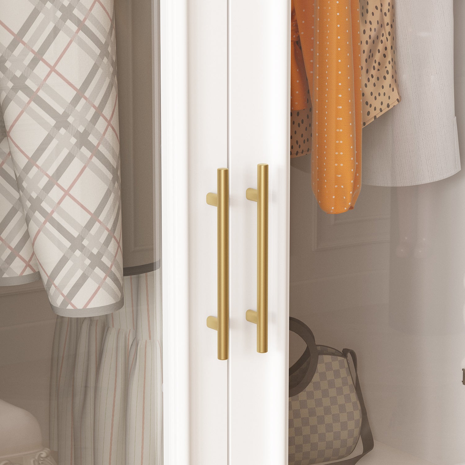 74.9"H Bedroom Armoire with Glass Doors, 3 Drawers & Hanging Rod for Organized Clothing Storage