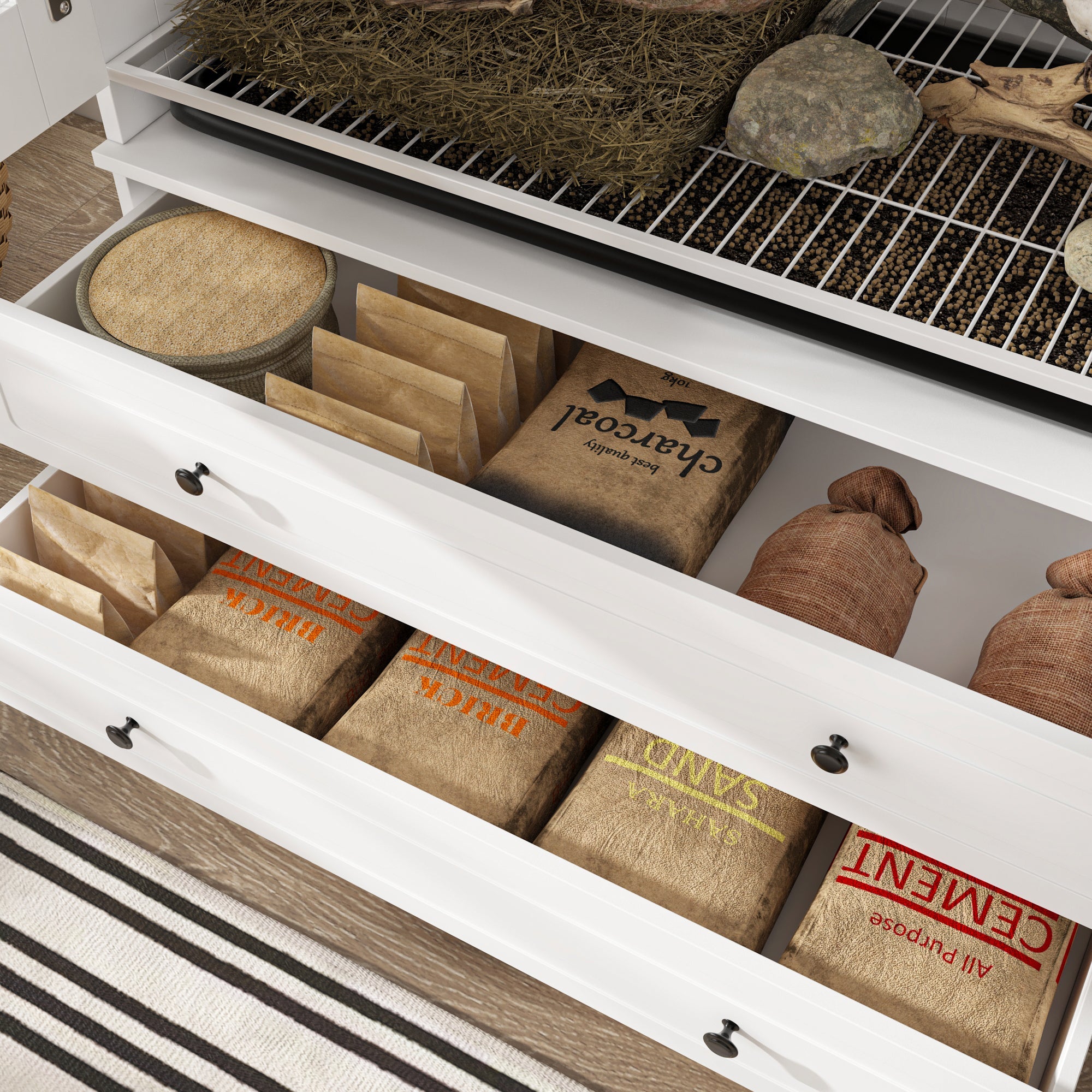 38.5 inches Modern White Large Floor Bird Cage with Removable Tray and Storage Drawers