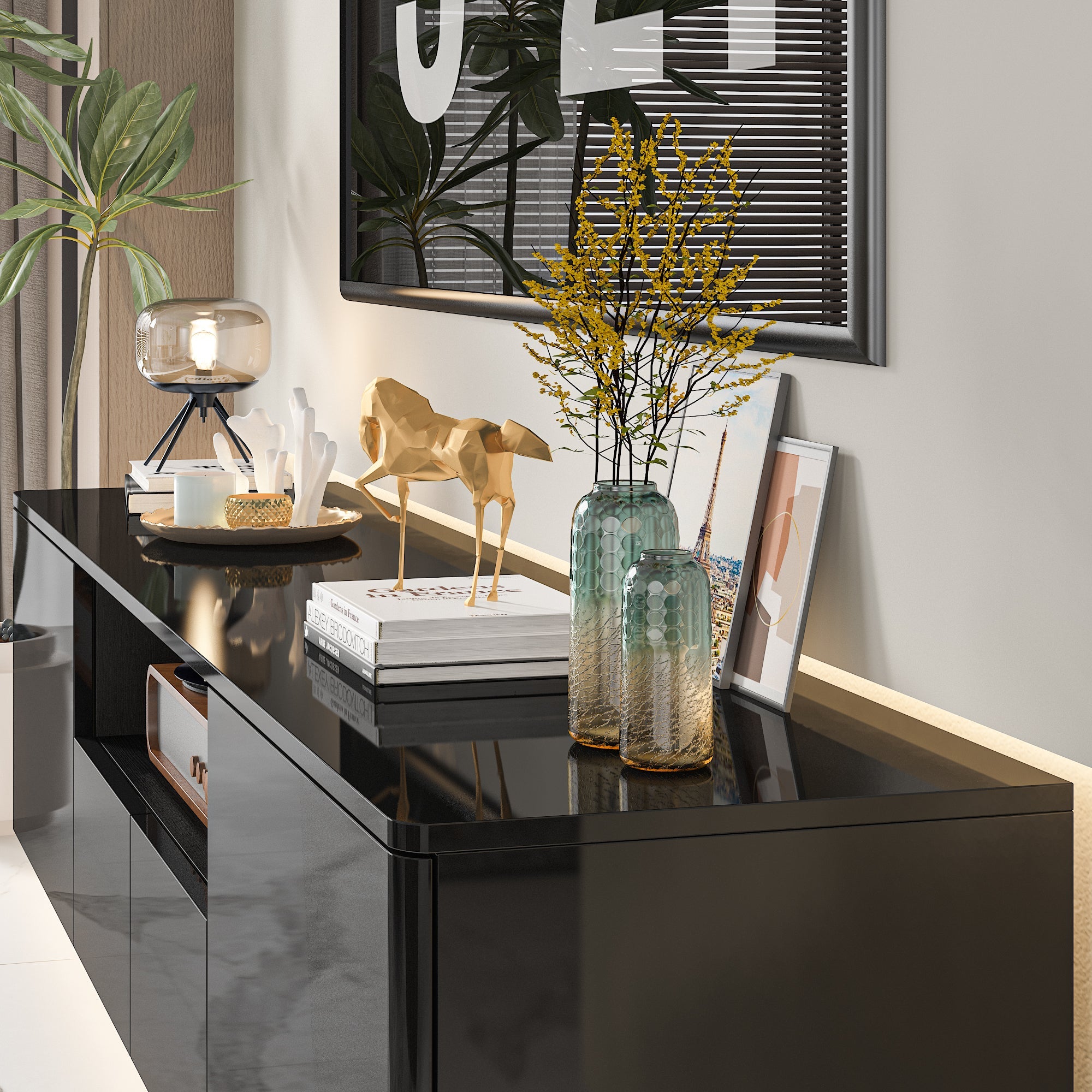 LED TV Stand Console Table Entertainment Center High Gloss