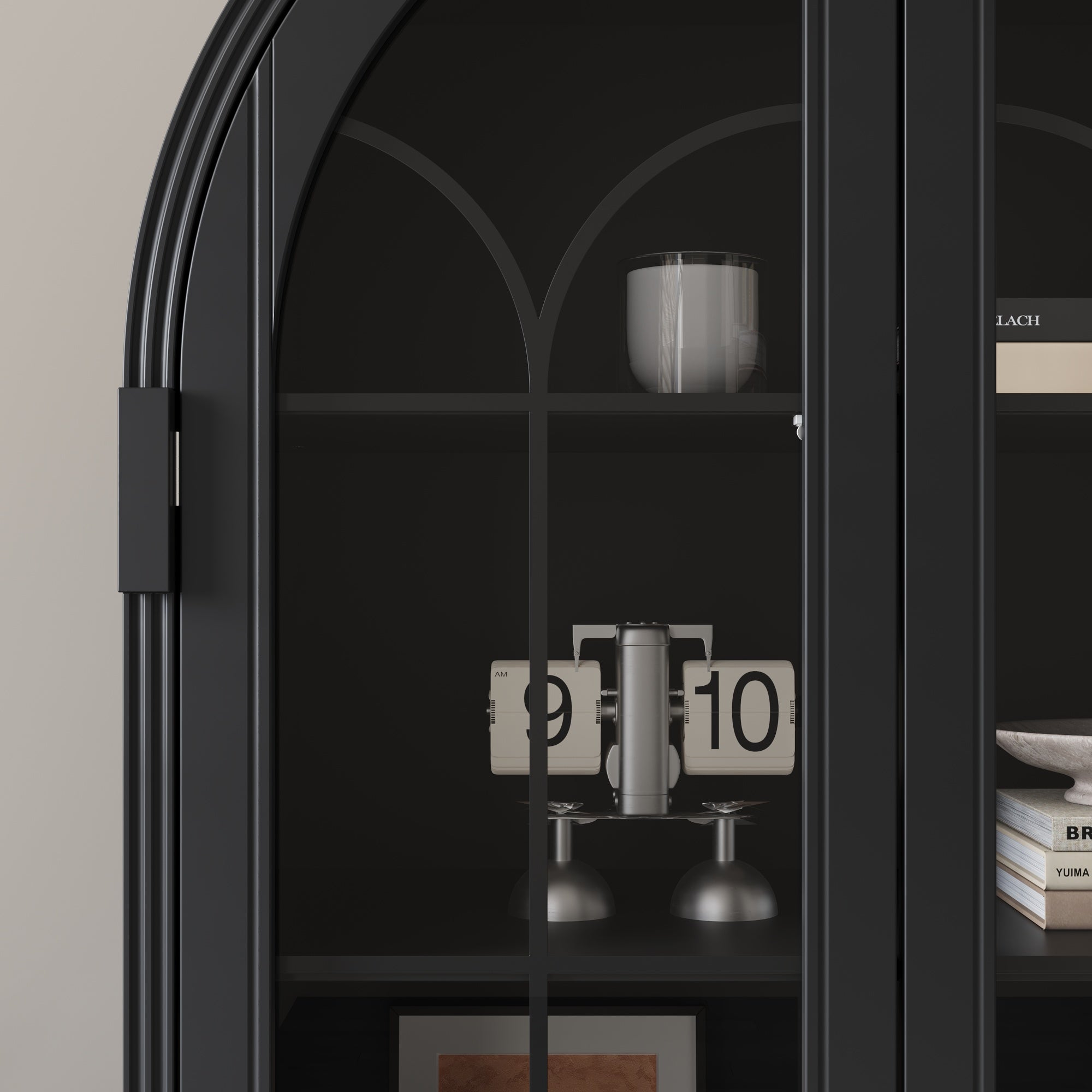 77'' H 2-Drawer Arched 5-Tier Bookcase Display Cabinet With Glass Doors