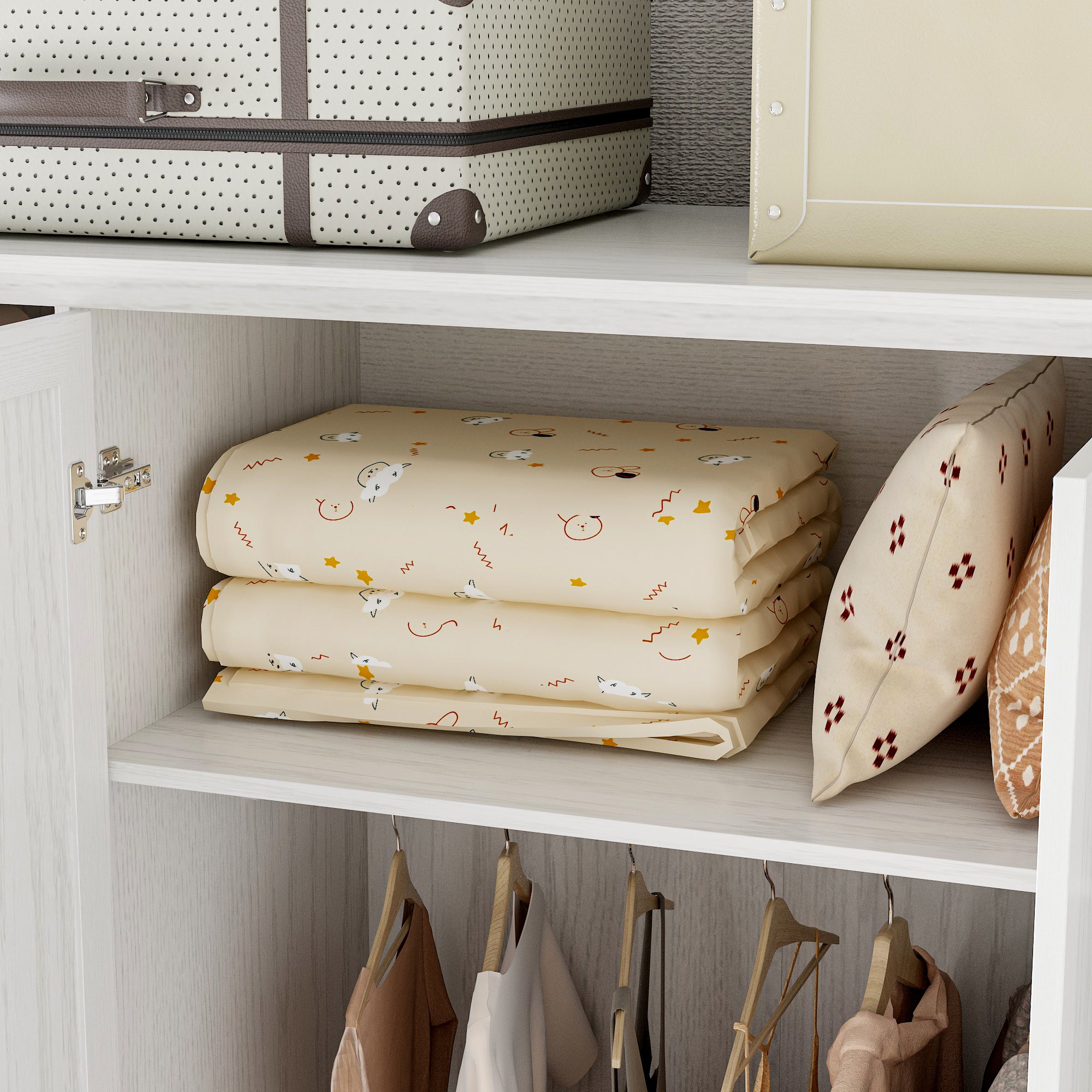 62" Wide 6 Doors 2 Drawers Wood Grain Wardrobe Armoire