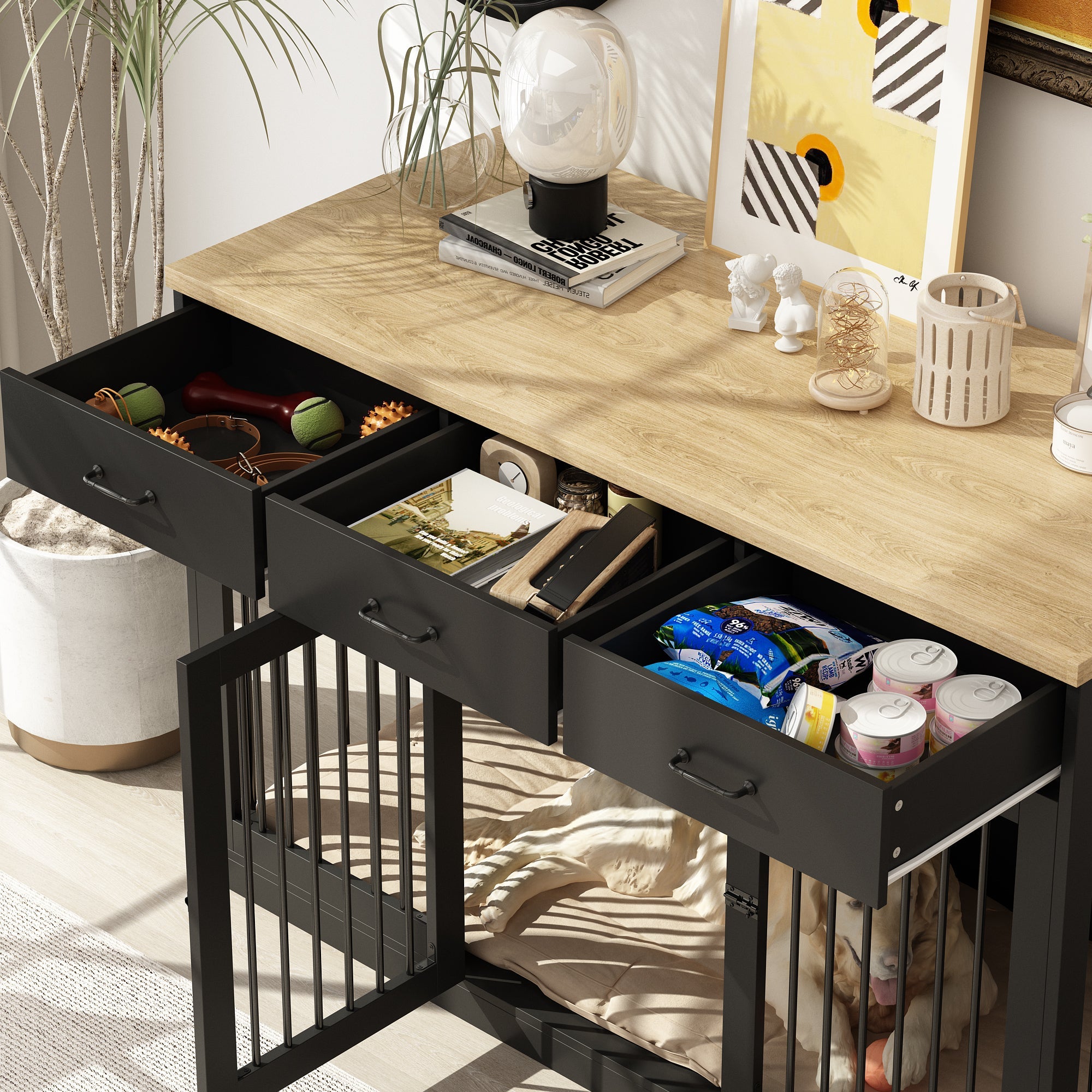 Dog Crate Furniture with 3 Drawers