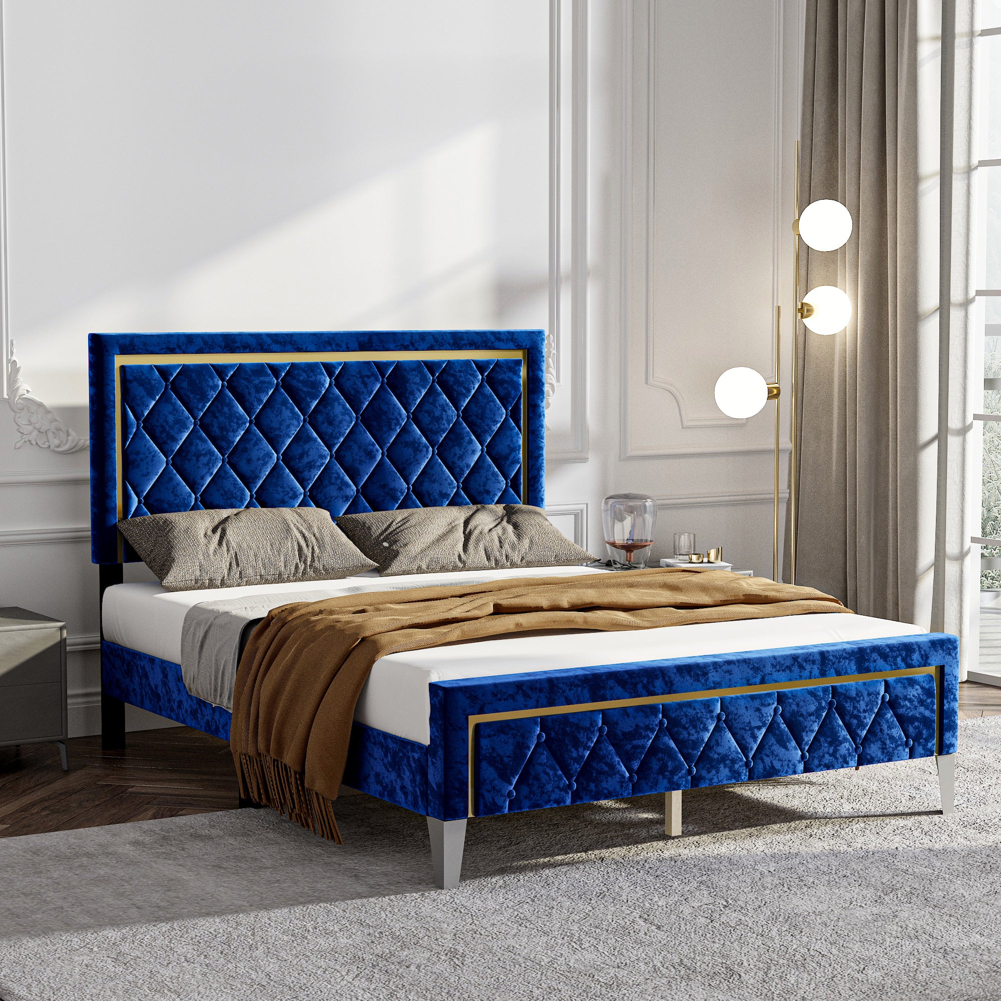 Low Profile Platform Bed With Comfortable Headboard