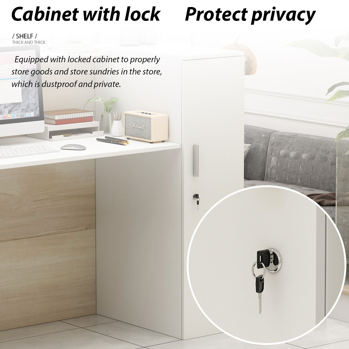 Large Reception Desk Reception Station with Lockable Door 70"W